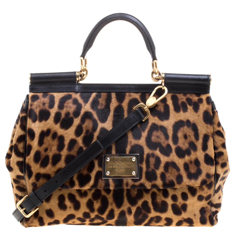 Pre Owned حقيبة دولتشي أند غابانا يد علوية ميس سيسيلي كبيرة شعر عجل طباعة فهد