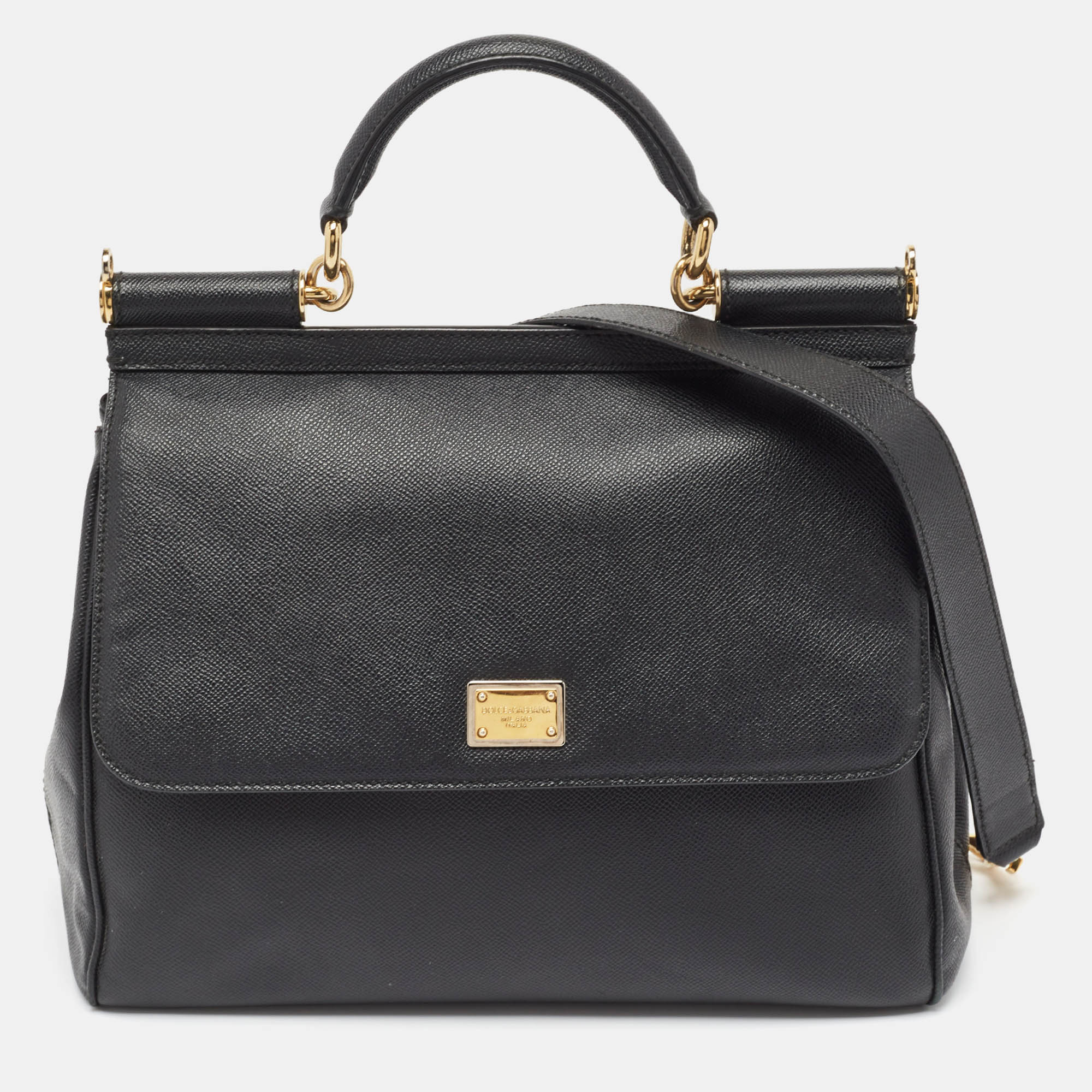 

Dolce & Gabbana Black Leather  Miss Sicily Top Handle Bag