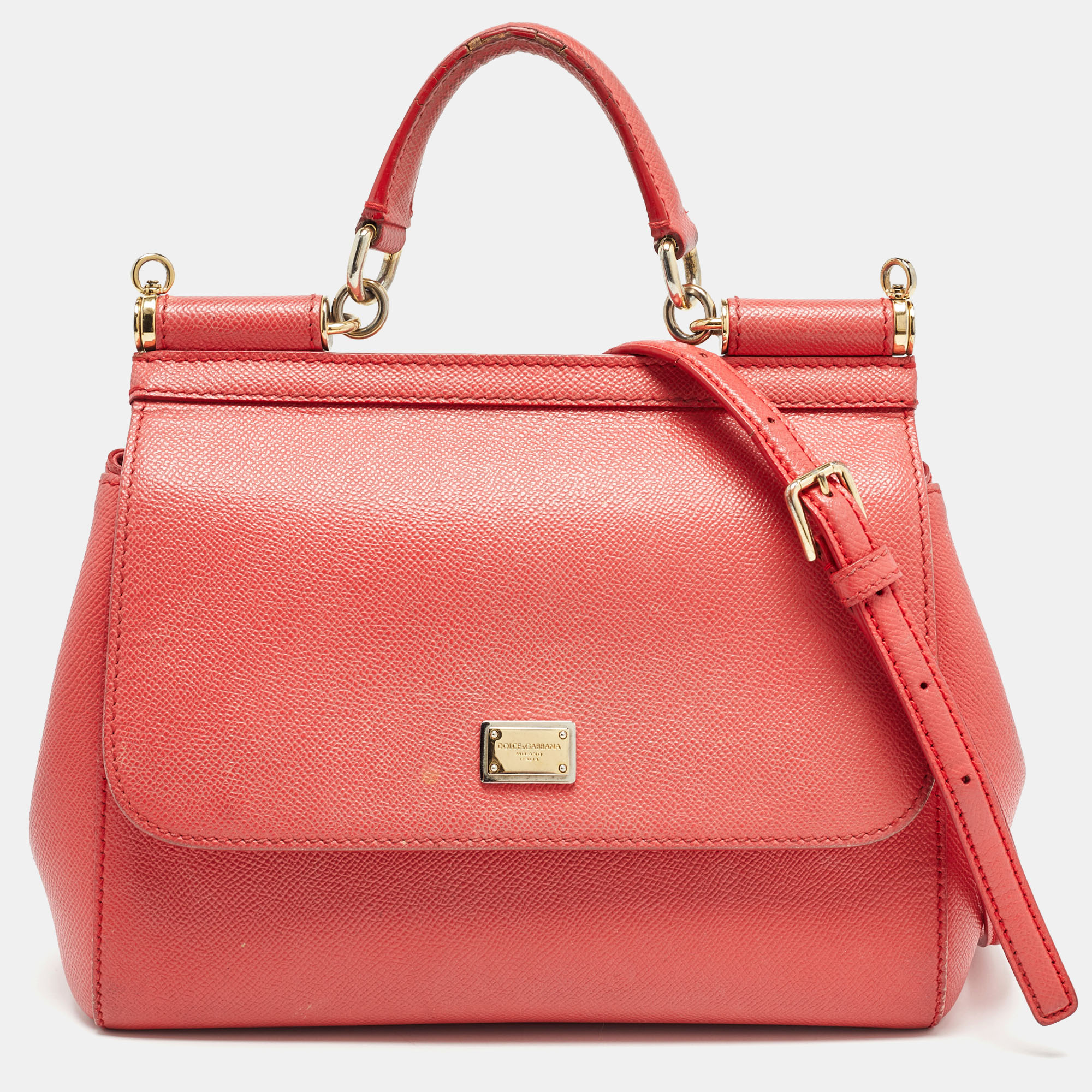 

Dolce & Gabbana Coral Pink Leather  Miss Sicily Top Handle Bag