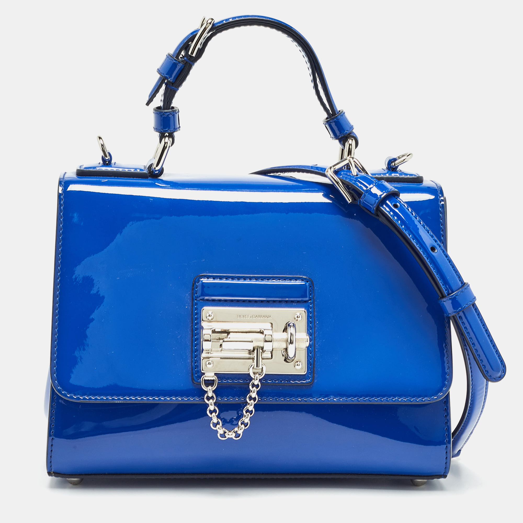 

Dolce & Gabbana Blue Patent Leather Small Miss Monica Top Handle Bag