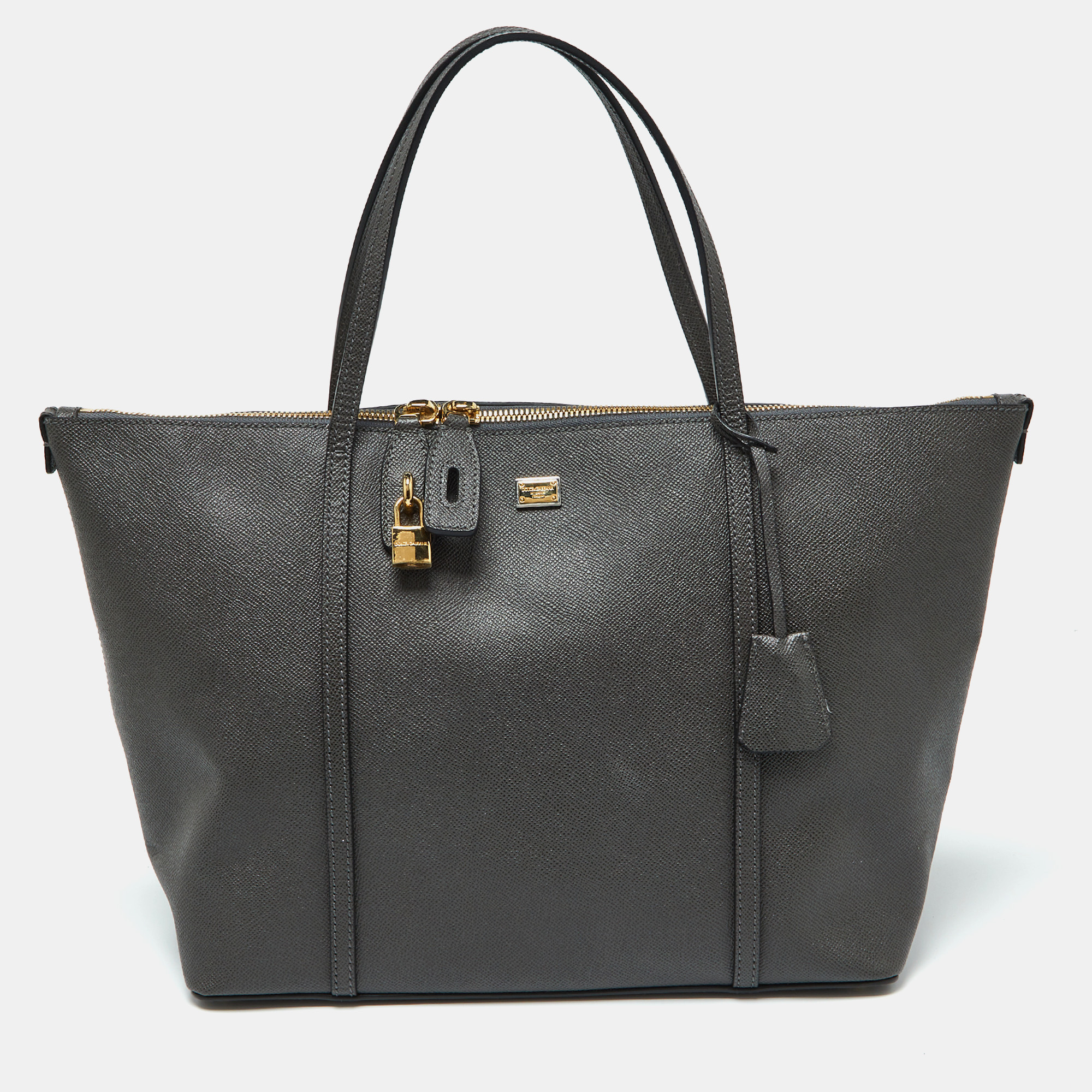 

Dolce & Gabbana Dark Grey Leather Miss Escape Zip Tote