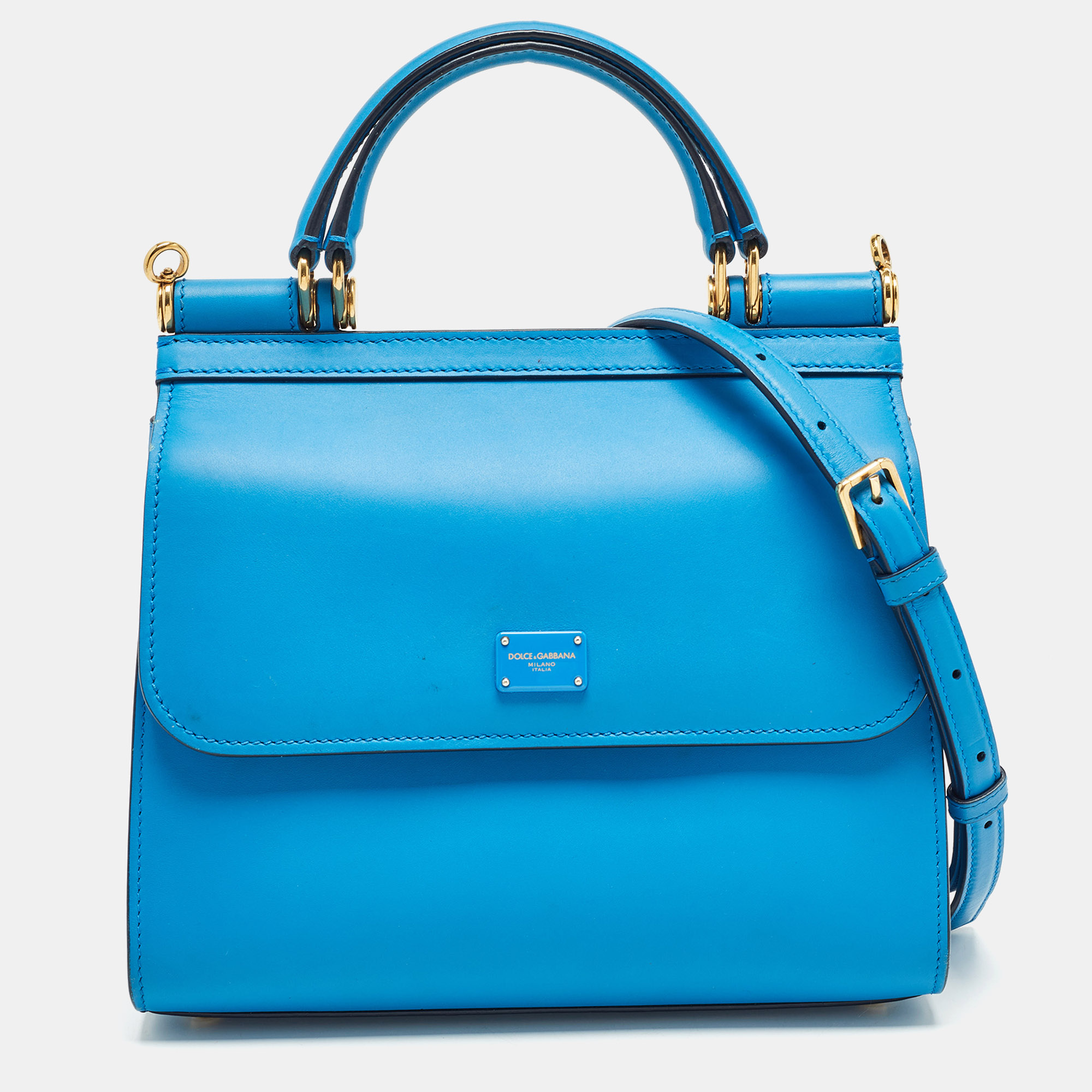 

Dolce & Gabbana Blue Leather  Miss Sicily 58 Top Handle Bag