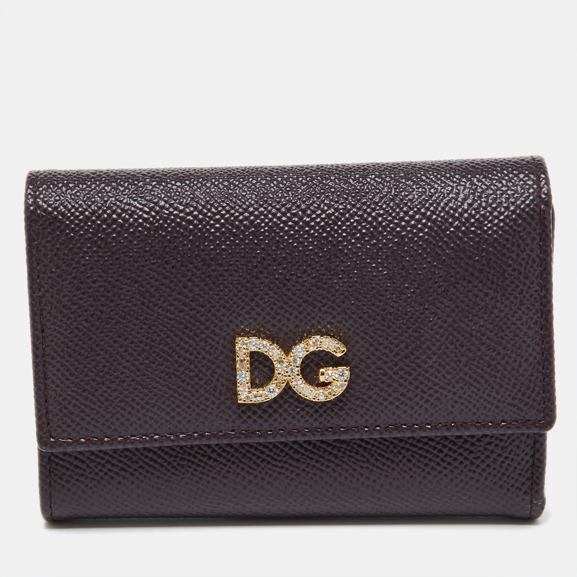 

Dolce & Gabbana Burgundy Leather DG Crystals Trifold Wallet