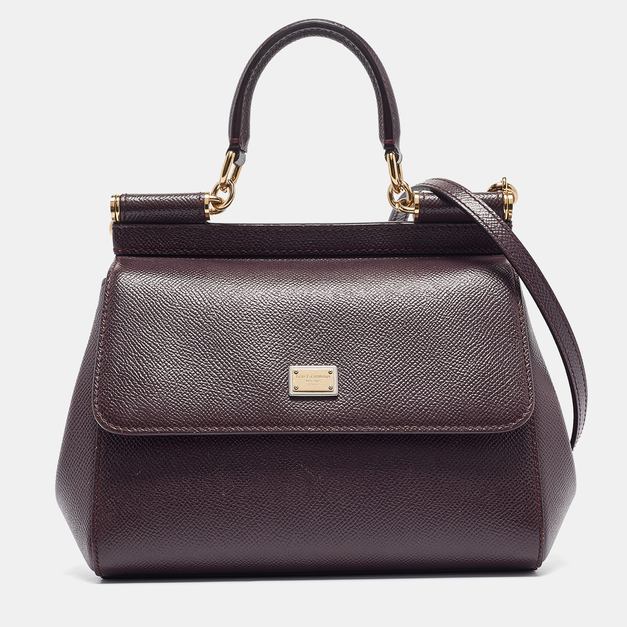 

Dolce & Gabbana Dark Purple Leather  Miss Sicily Top Handle Bag