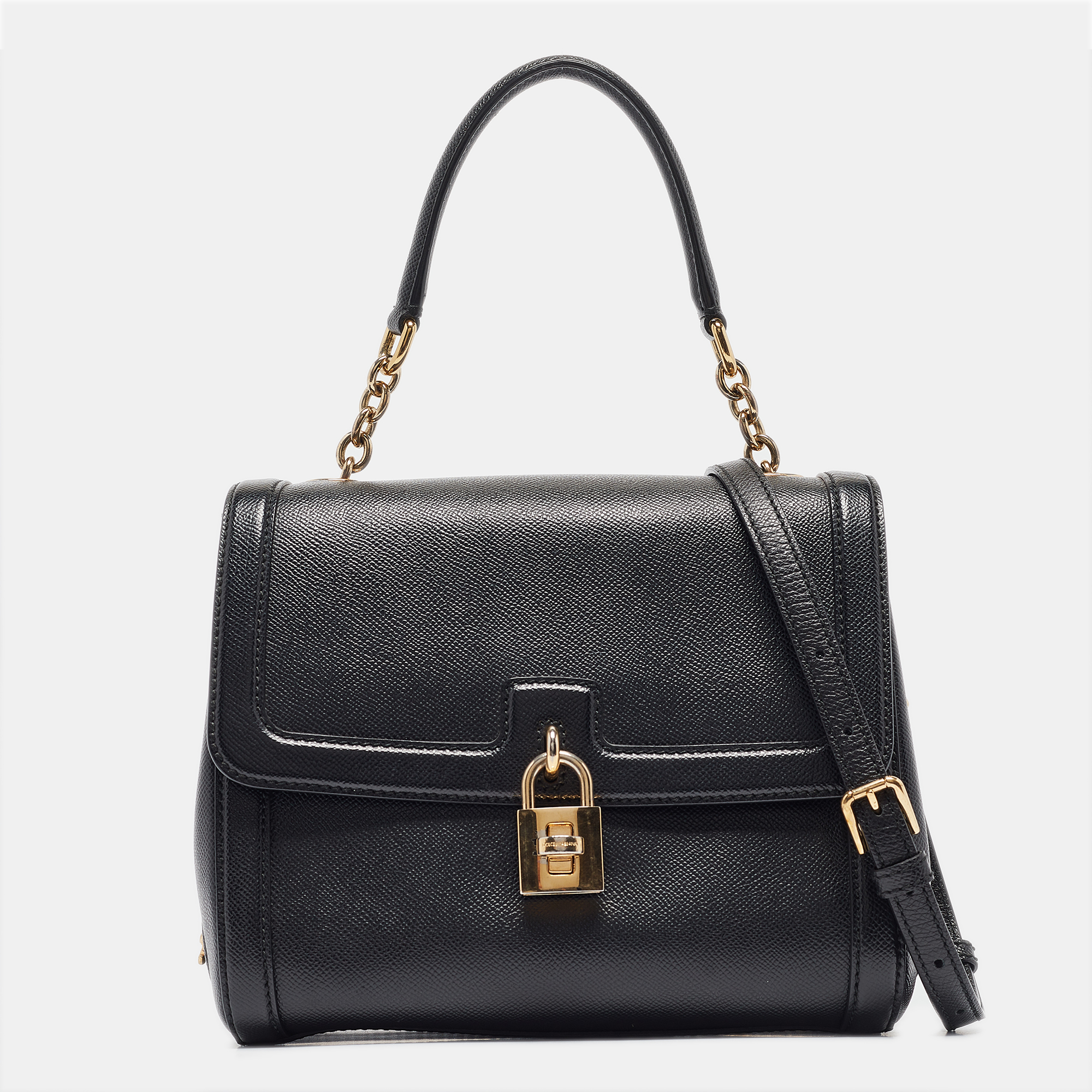 

Dolce & Gabbana Black Leather Padlock Top Handle Bag