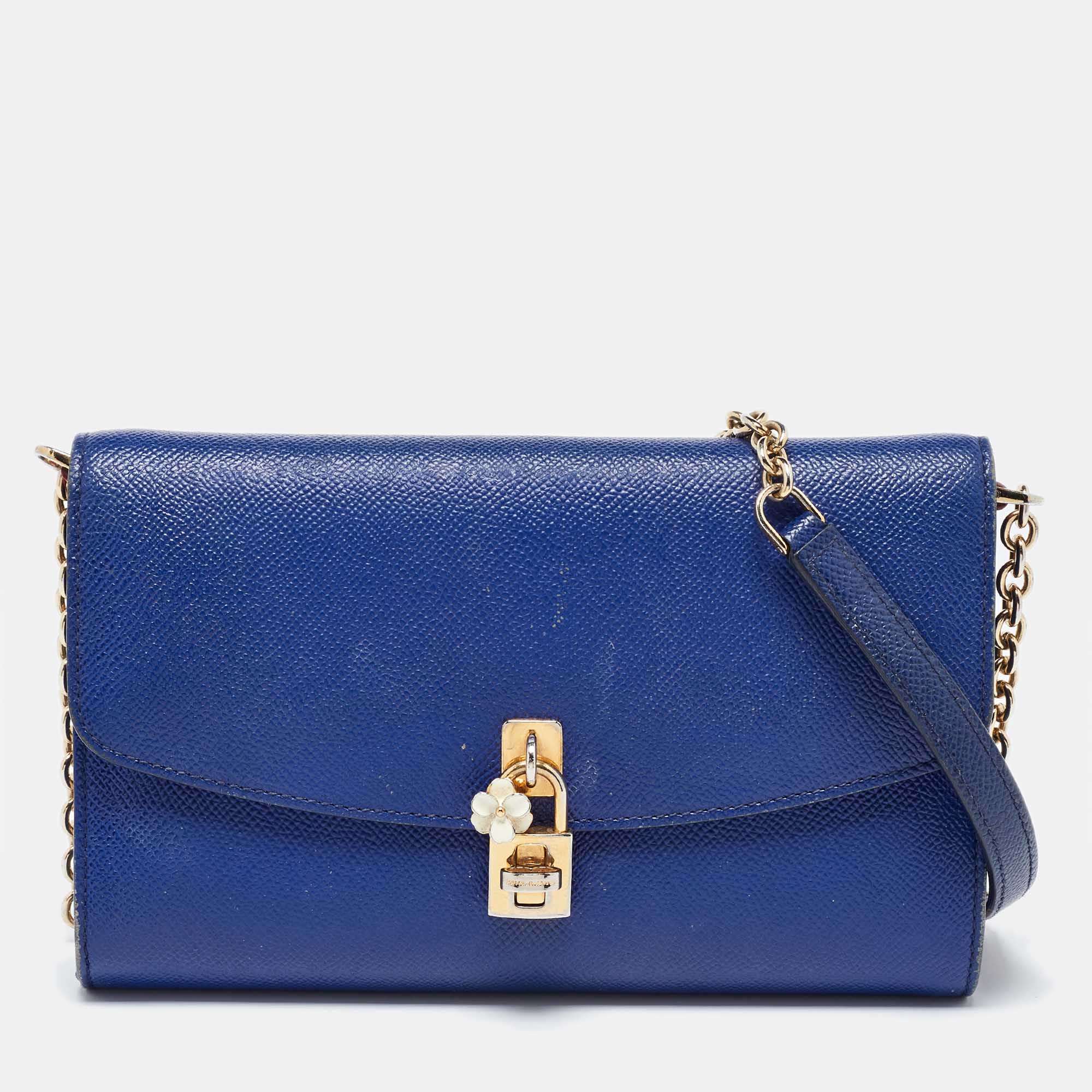 

Dolce & Gabbana Blue Leather Padlock Chain Shoulder Bag