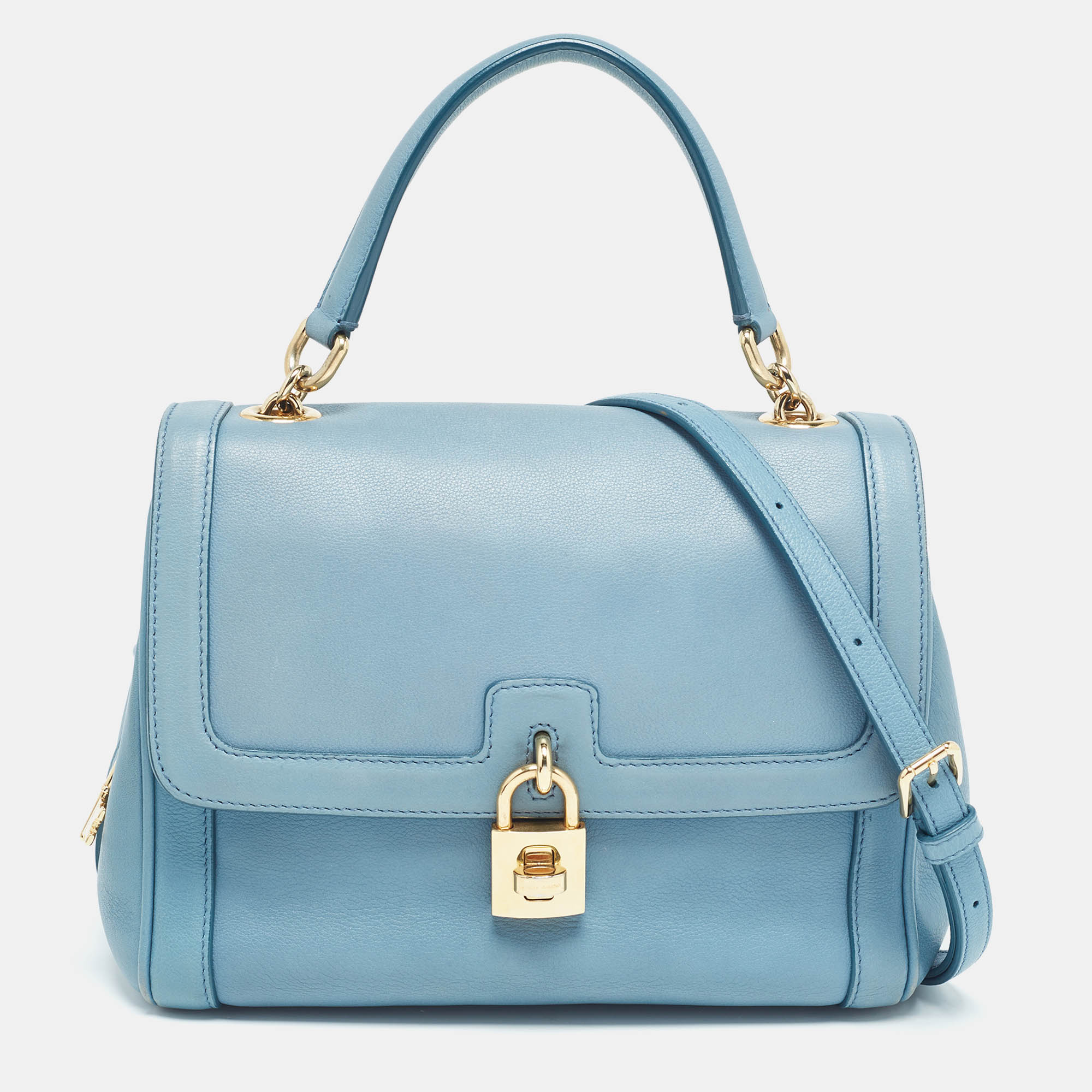 Pre-owned Dolce & Gabbana Light Blue Leather Padlock Top Handle Bag