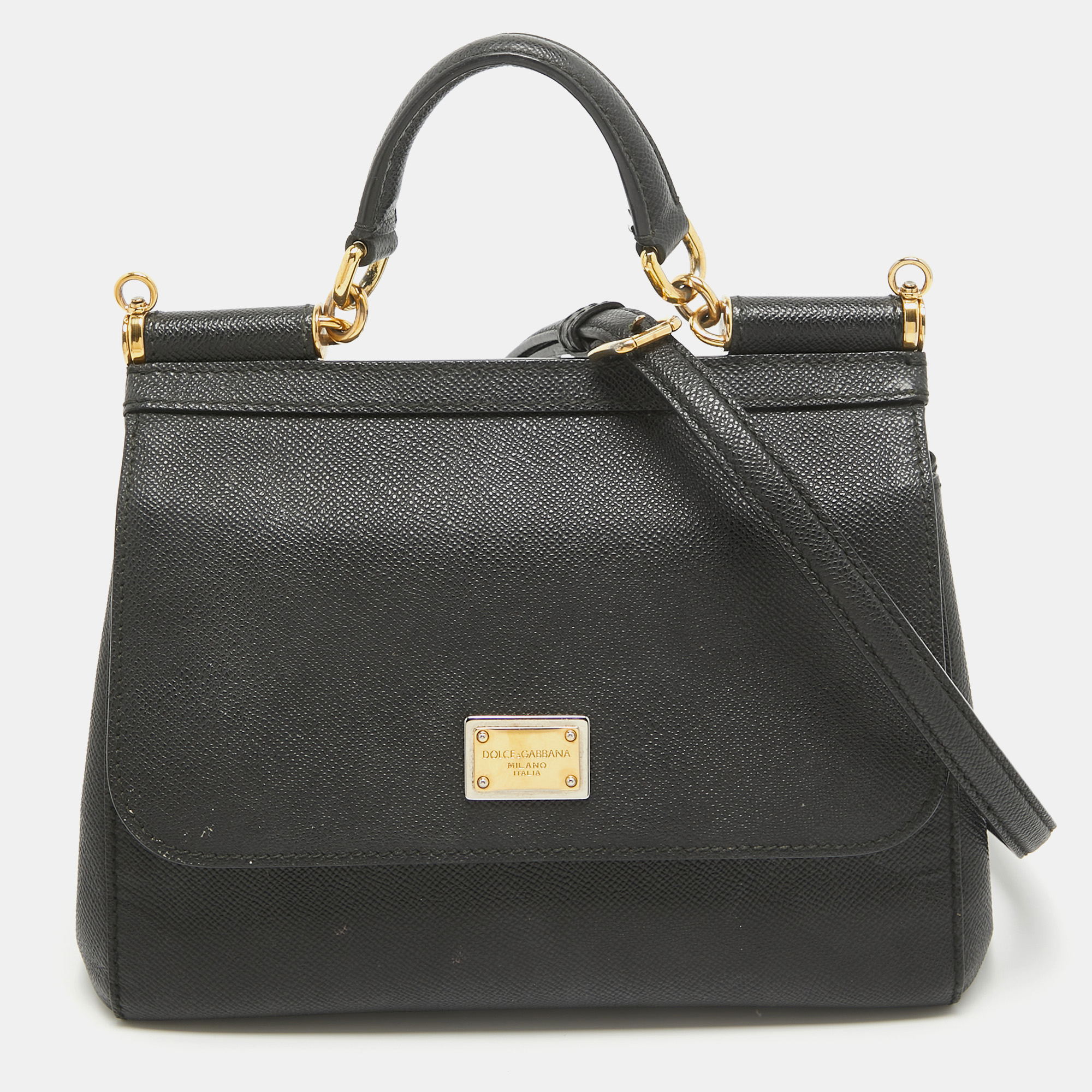 

Dolce & Gabbana Black Leather  Miss Sicily Top Handle Bag