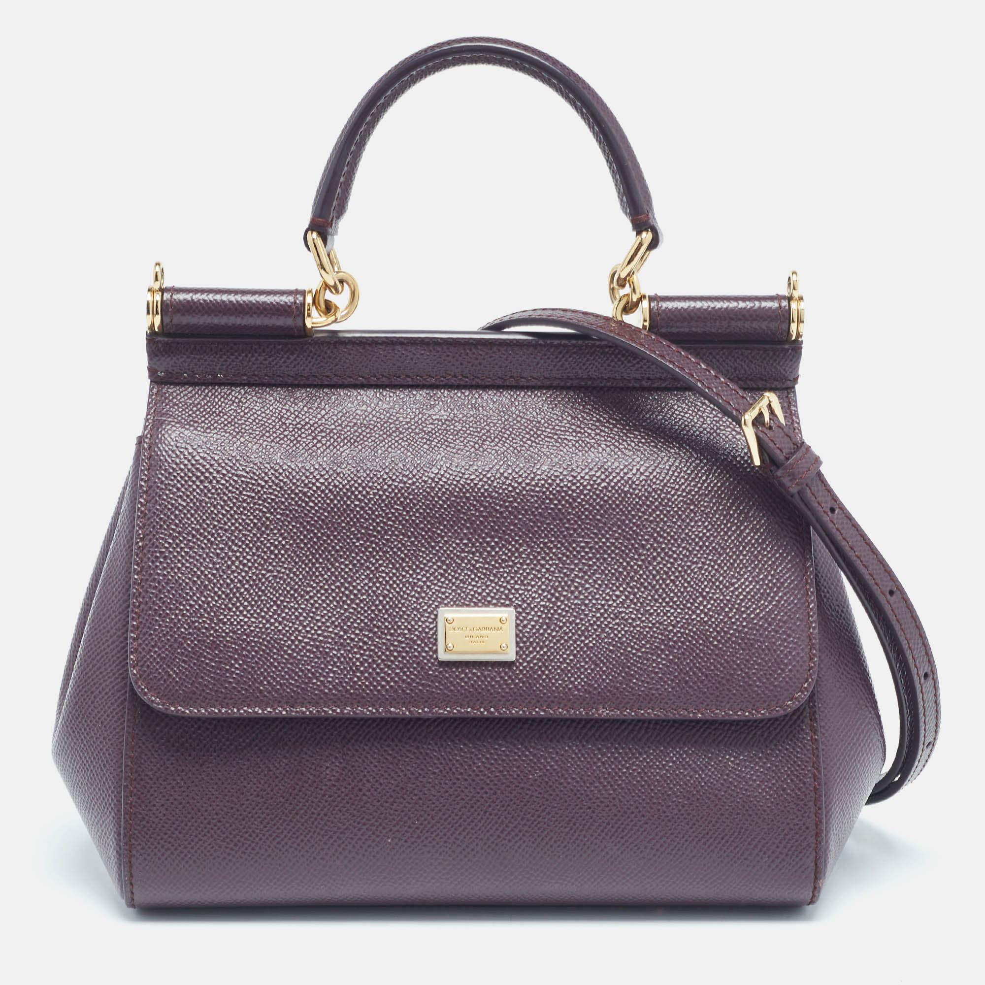 

Dolce & Gabbana Plum Leather Small Miss Sicily Top Handle Bag, Purple