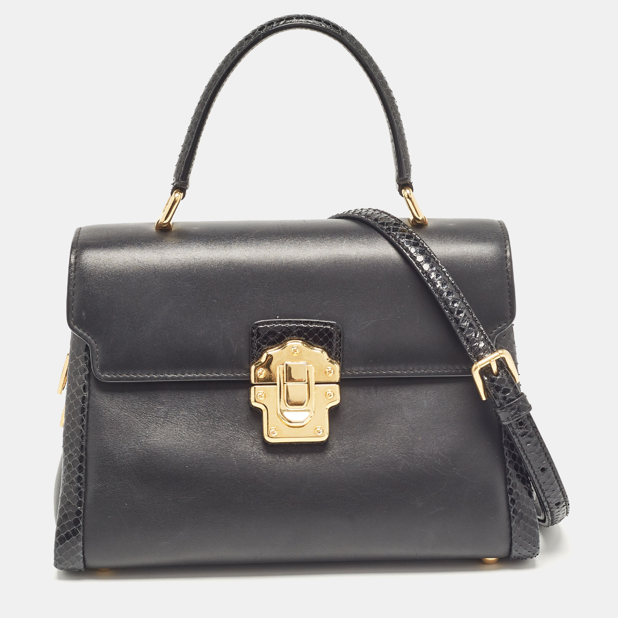 

Dolce & Gabbana Black Leather and Python Lucia Top Handle Bag