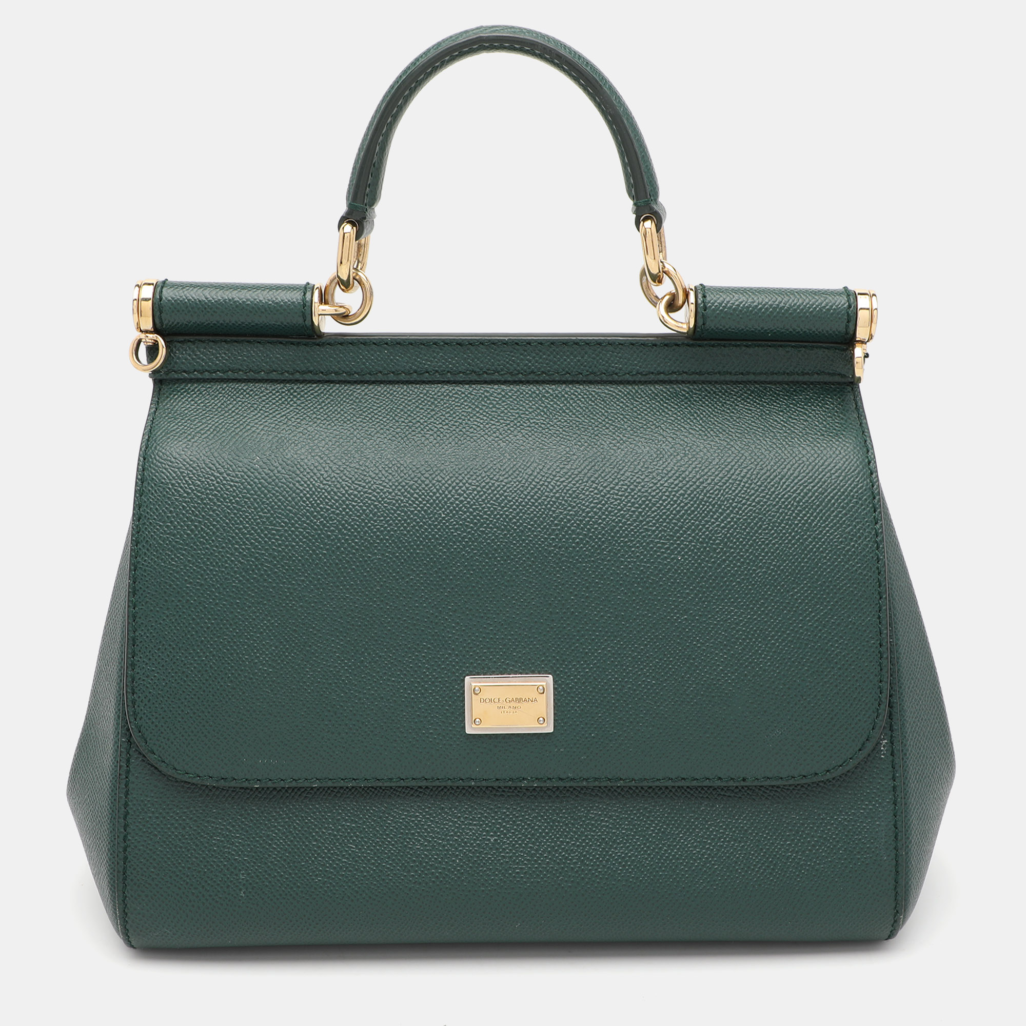 

Dolce & Gabbana Green Leather Medium Miss Sicily Top Handle Bag