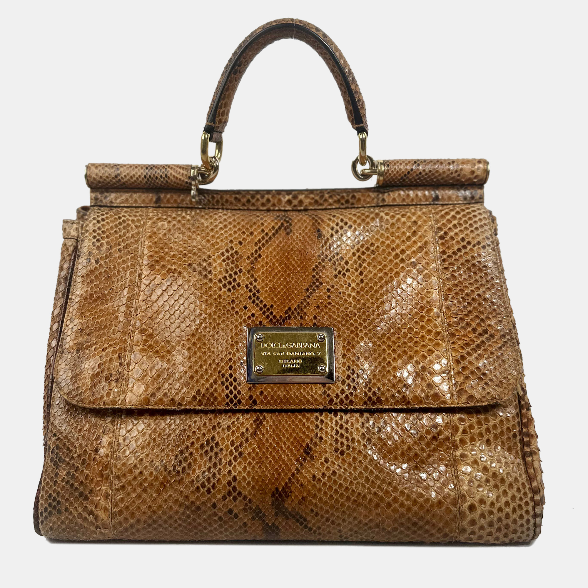 

Dolce & Gabbana Sicily Python Leather Handbag, Brown