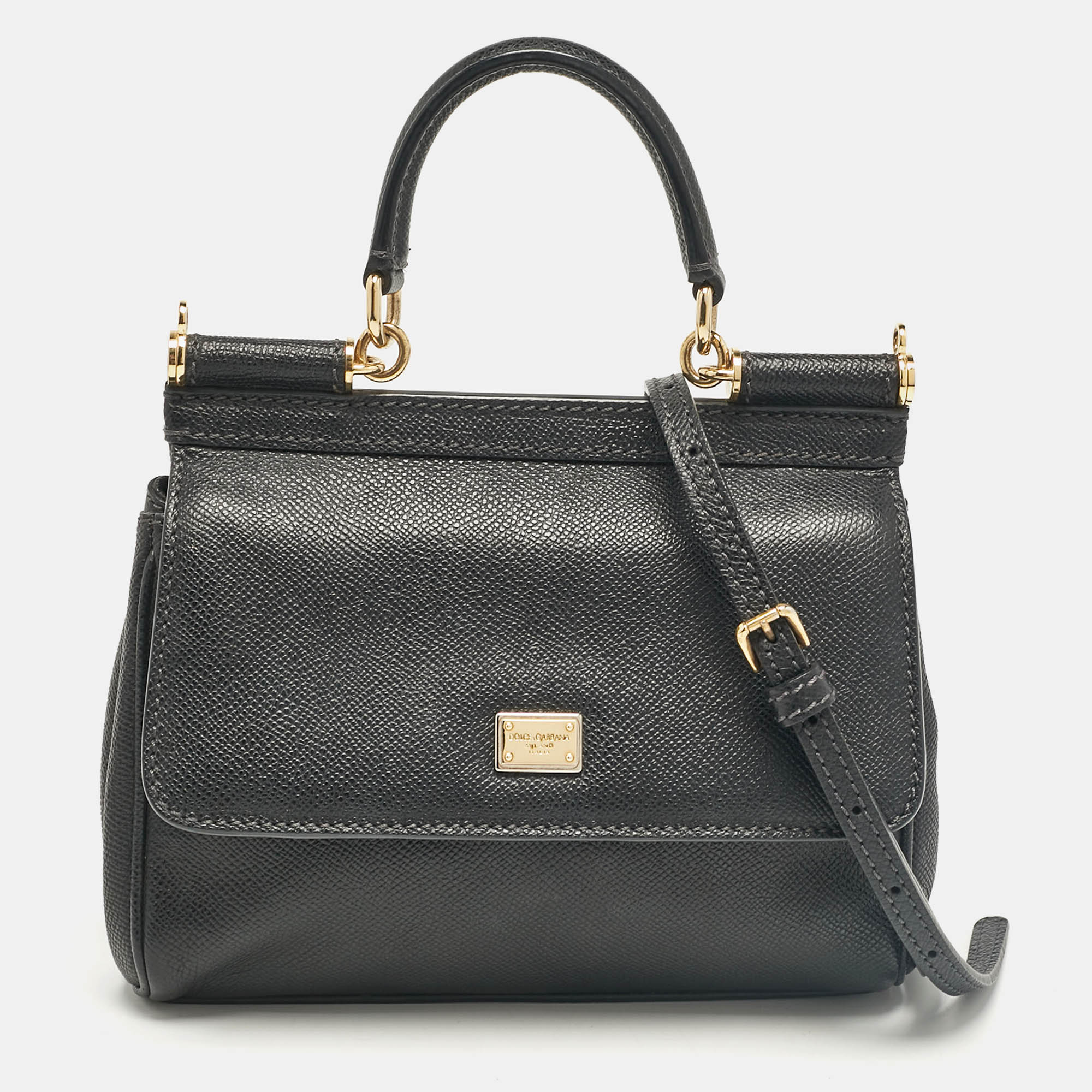 

Dolce & Gabbana Black Leather Small Miss Sicily Top Handle Bag