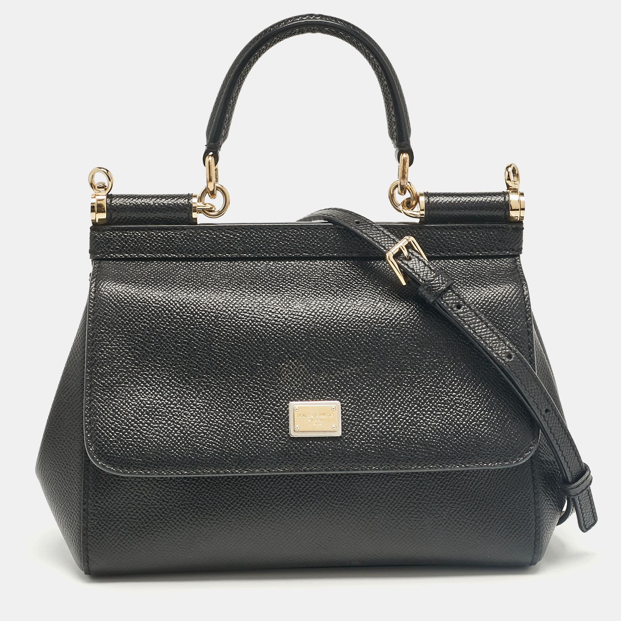 

Dolce & Gabbana Black Leather  Miss Sicily Top Handle Bag