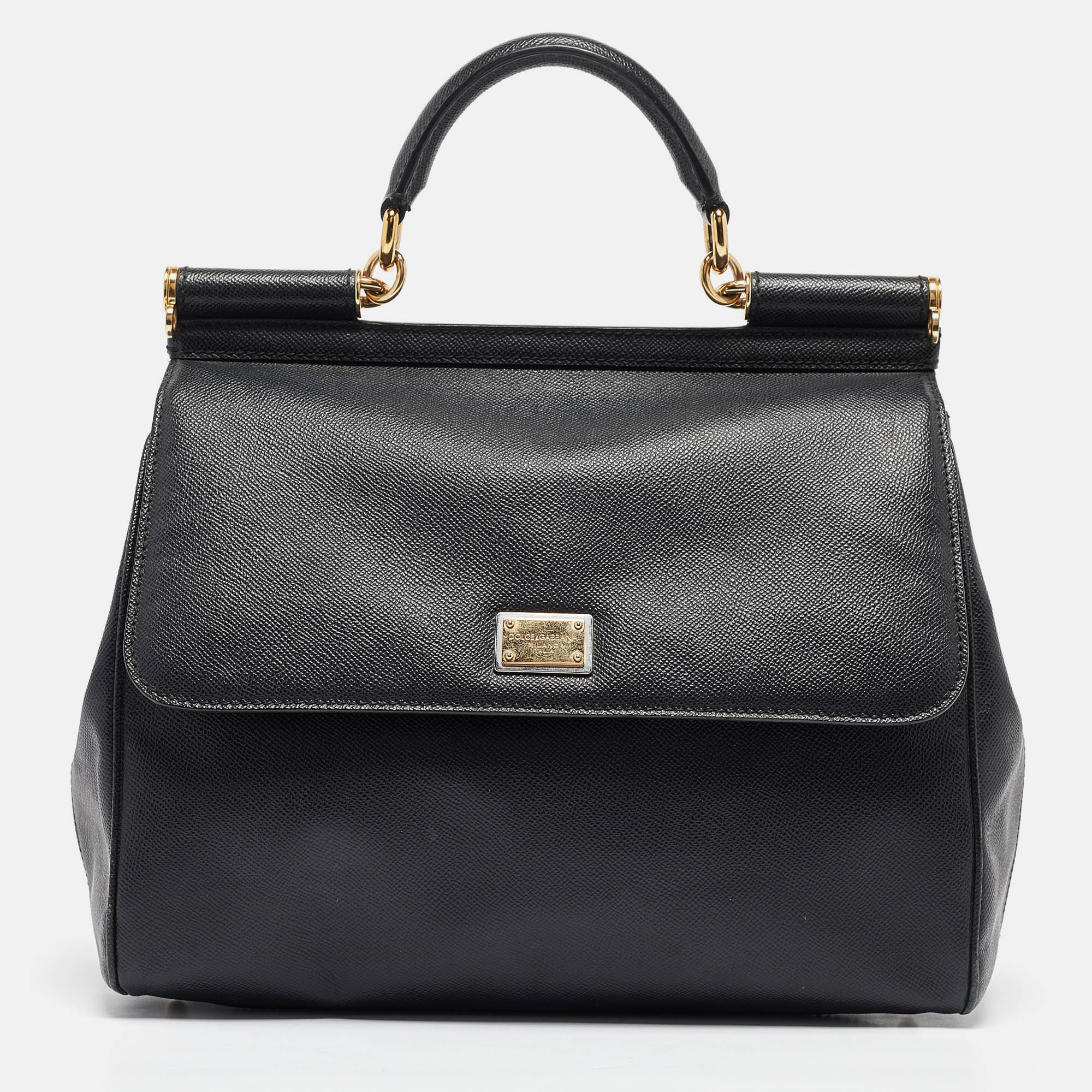 

Dolce & Gabbana Black Leather  Miss Sicily Top Handle Bag