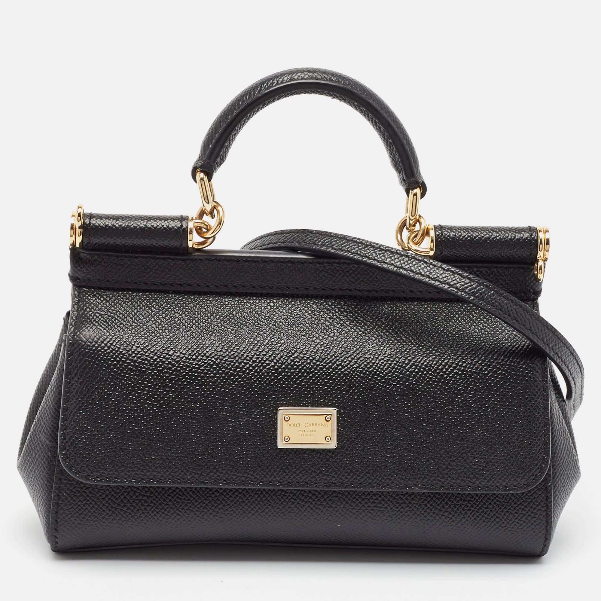 

Dolce & Gabbana Black Leather Small Miss Sicily East West Top Handle Bag