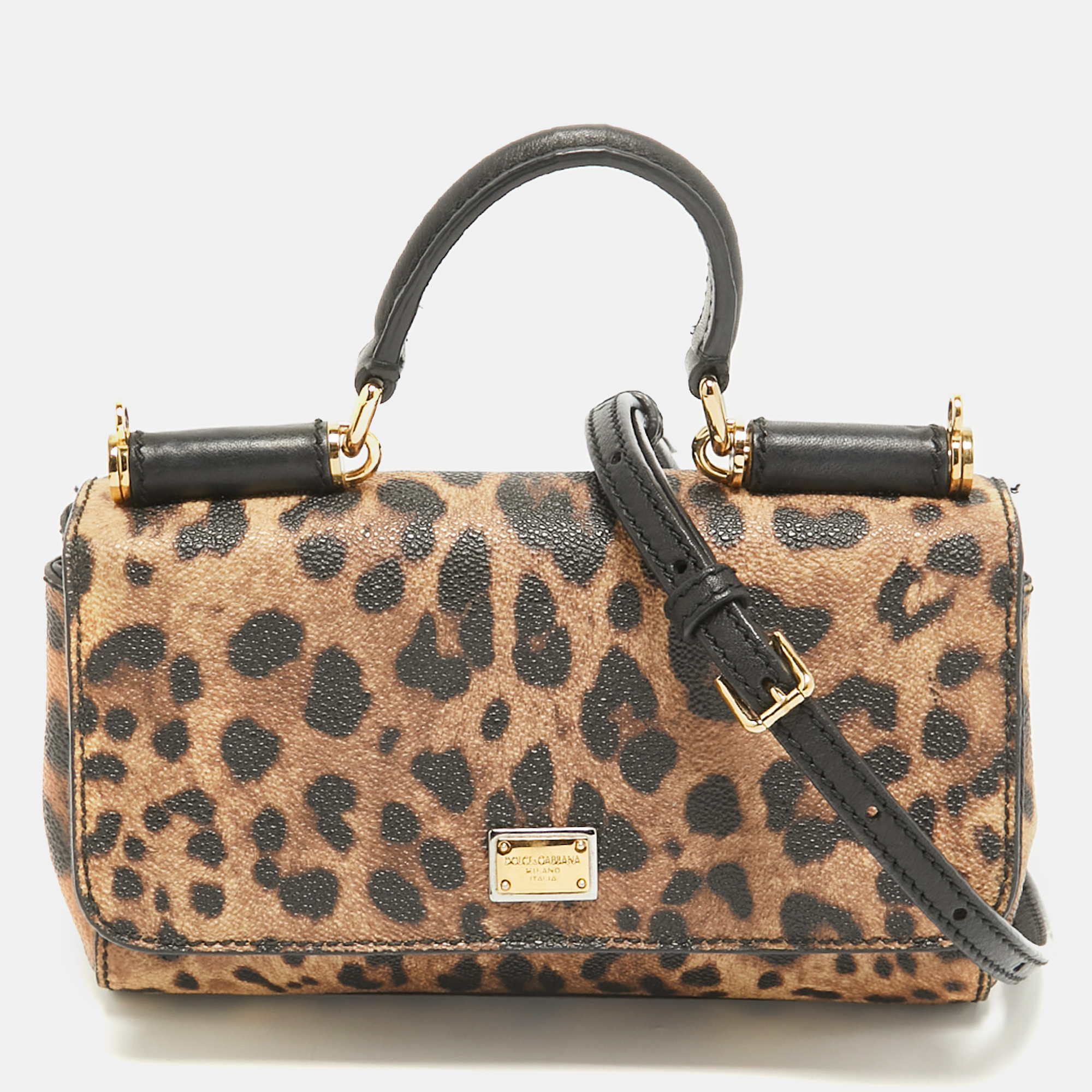 

Dolce & Gabbana Black/Brown Leopard Print Coated Canvas and Leather Mini Miss Sicily Bag