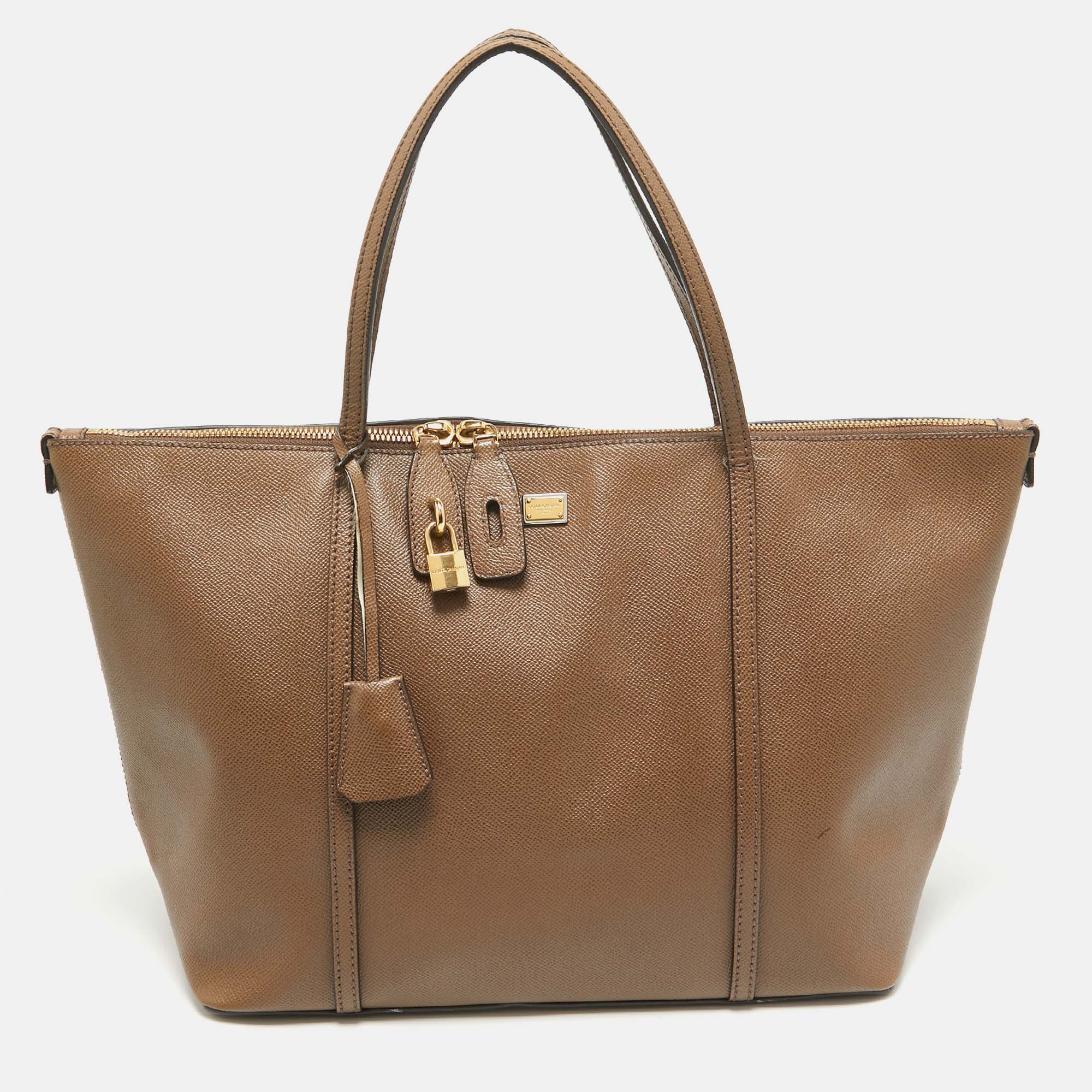 

Dolce & Gabbana Dark Beige Leather Miss Escape Zip Tote