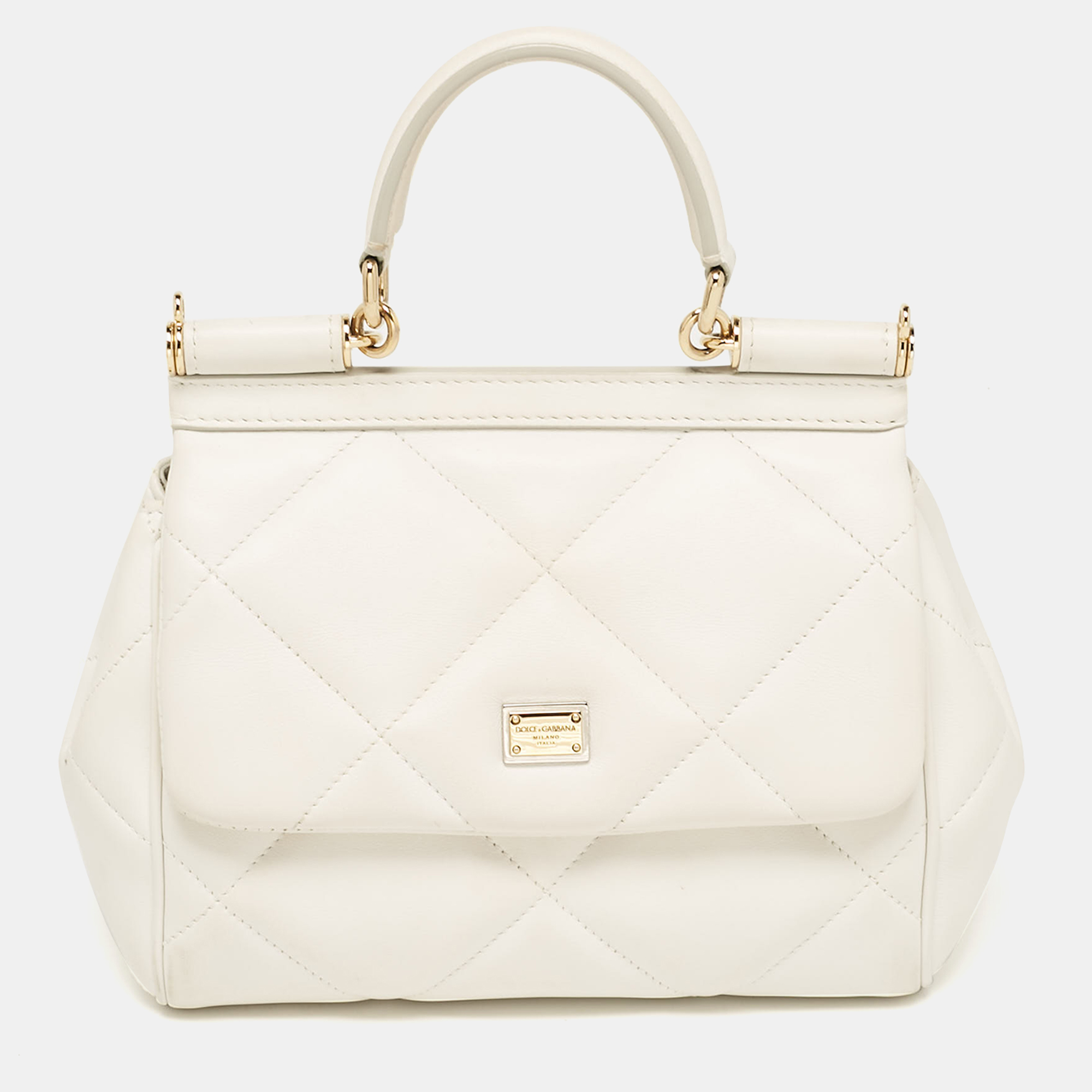 

Dolce & Gabbana White Quilted Leather  Miss Sicily Top Handle Bag