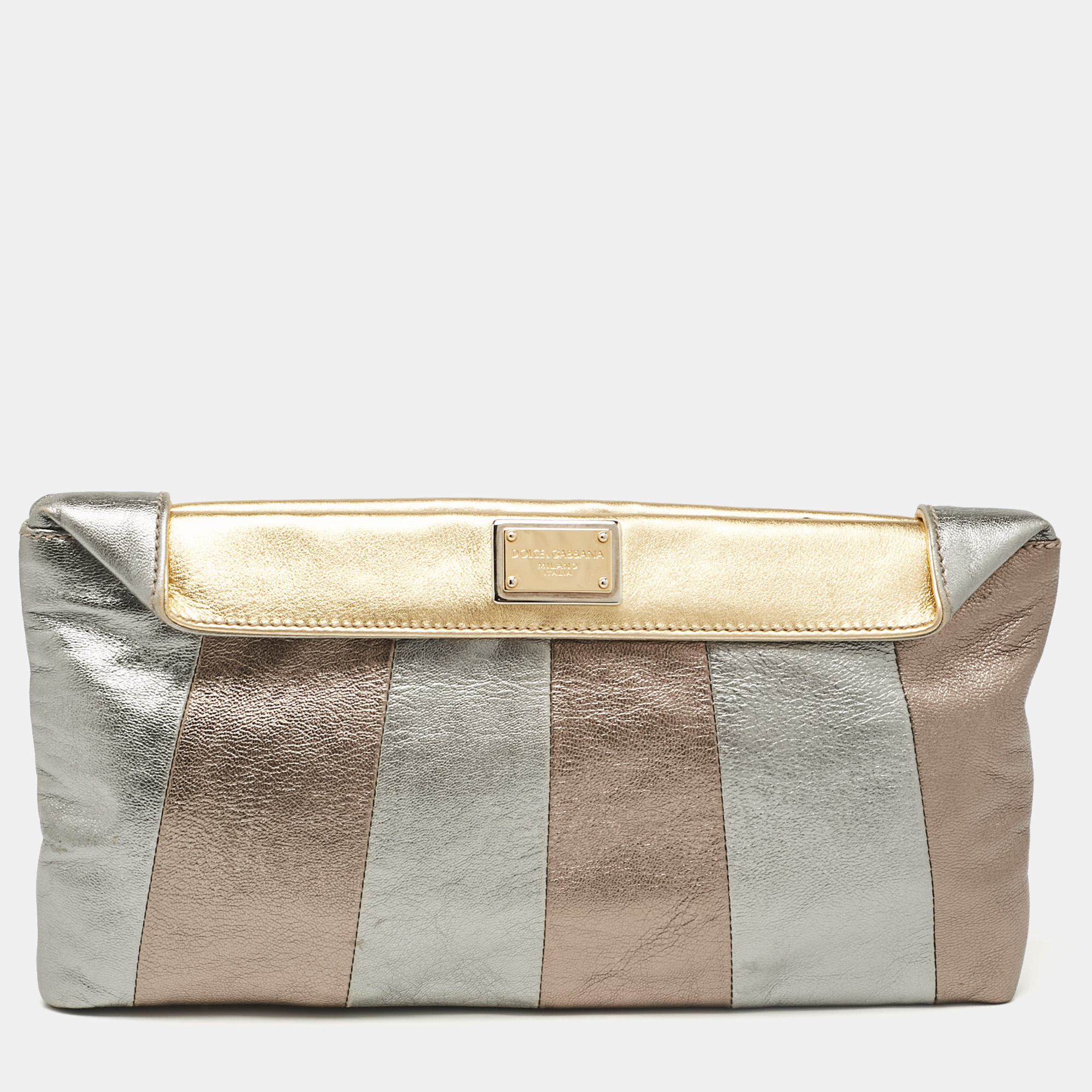 

Dolce & Gabbana Metallic Multicolor Leather Miss Beams Clutch