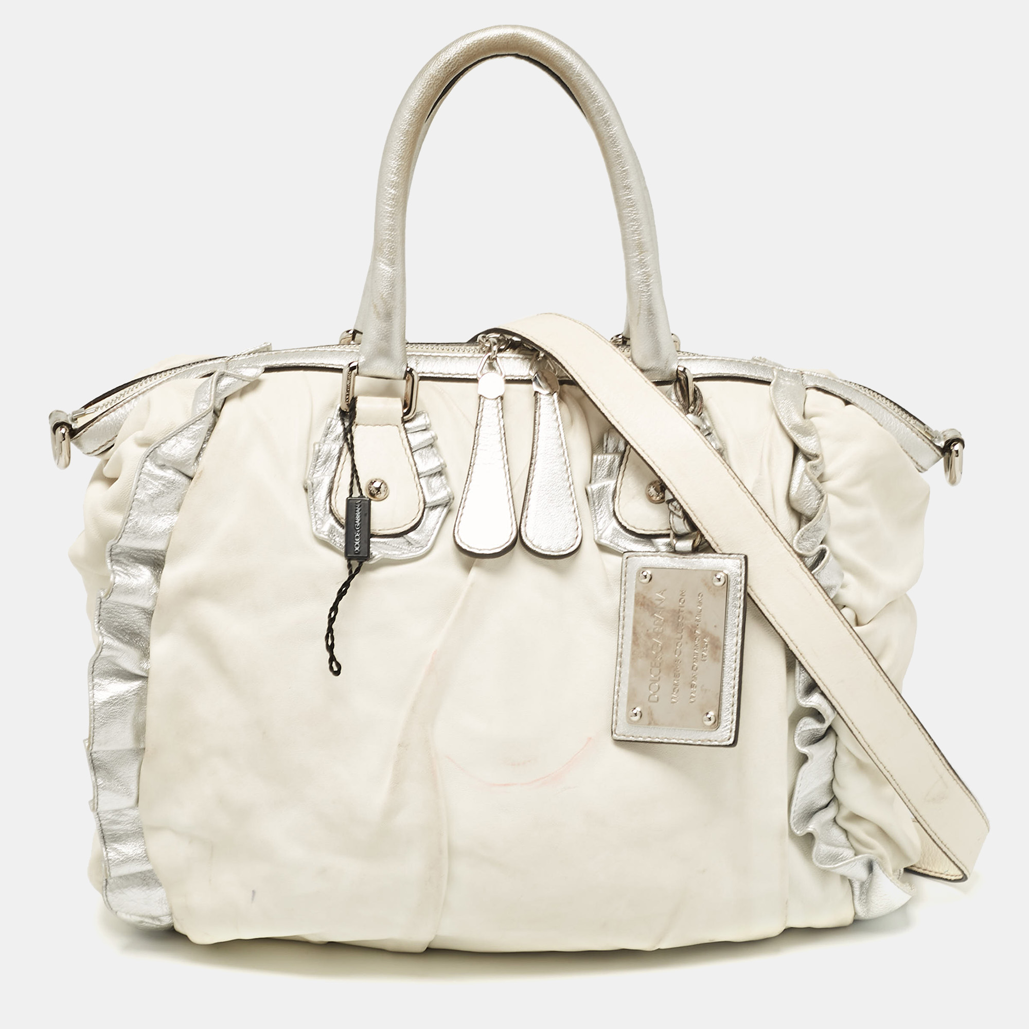 

Dolce & Gabbana White/Silver Leather Miss Rouche Shoulder Bag