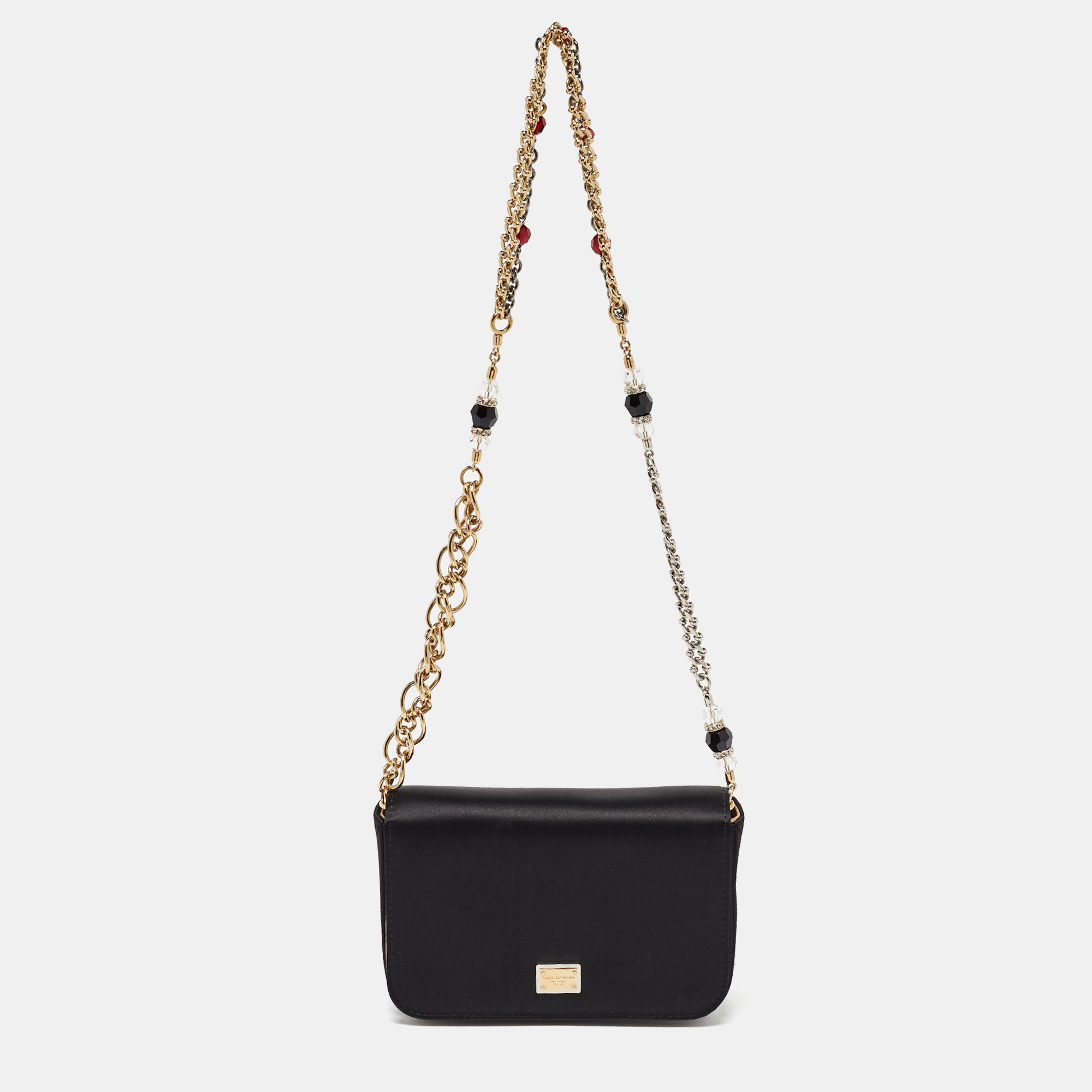 

Dolce & Gabbana Black Satin Flap Chain Shoulder Bag