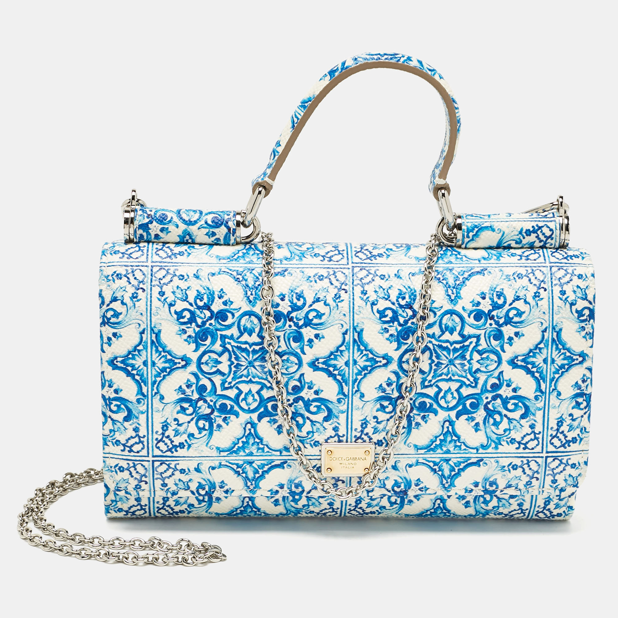 

Dolce & Gabbana Blue/White Majolica Print Leather Miss Sicily Wallet On Chain