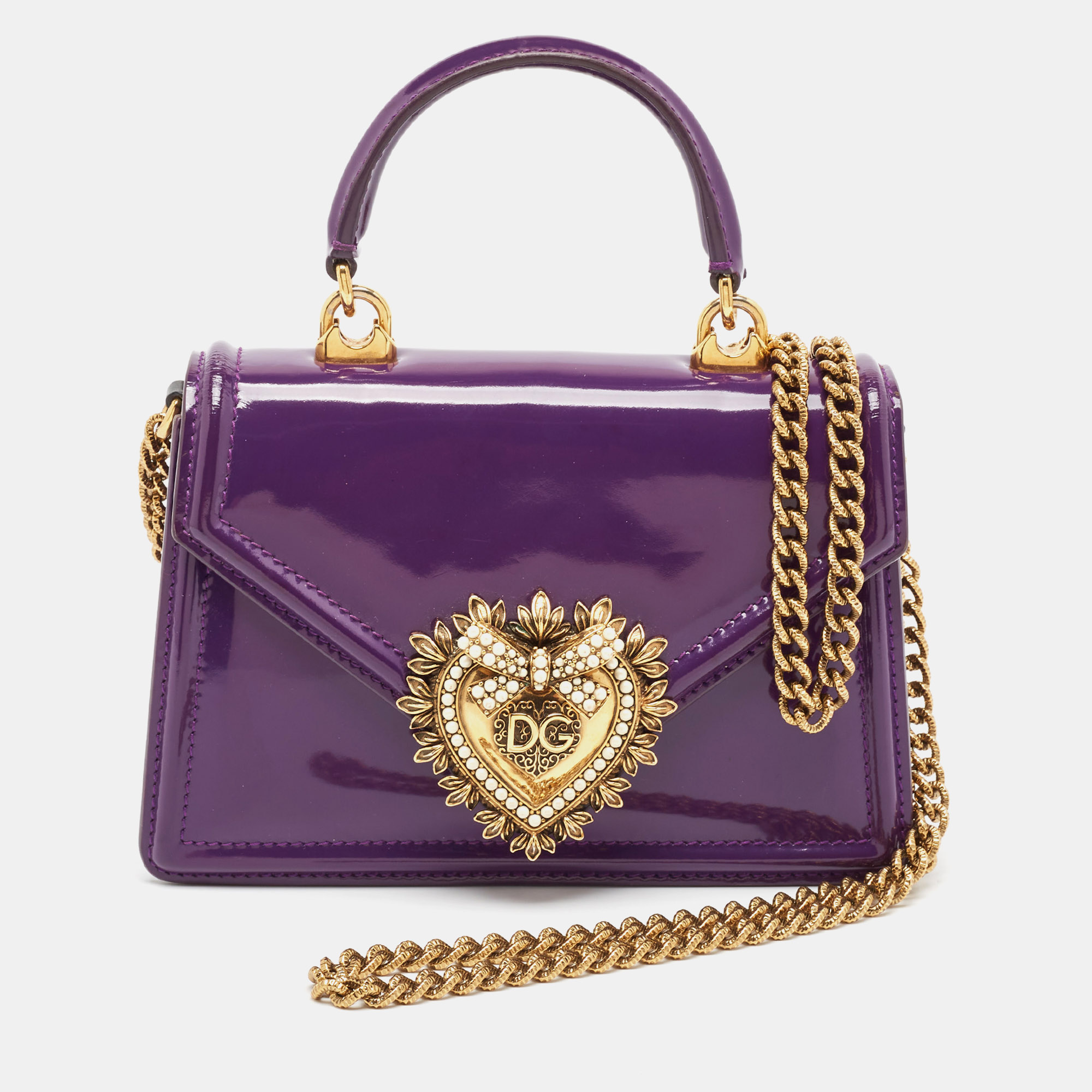 Pre-owned Dolce & Gabbana Purple Patent Leather Small Devotion Top Handle Bag