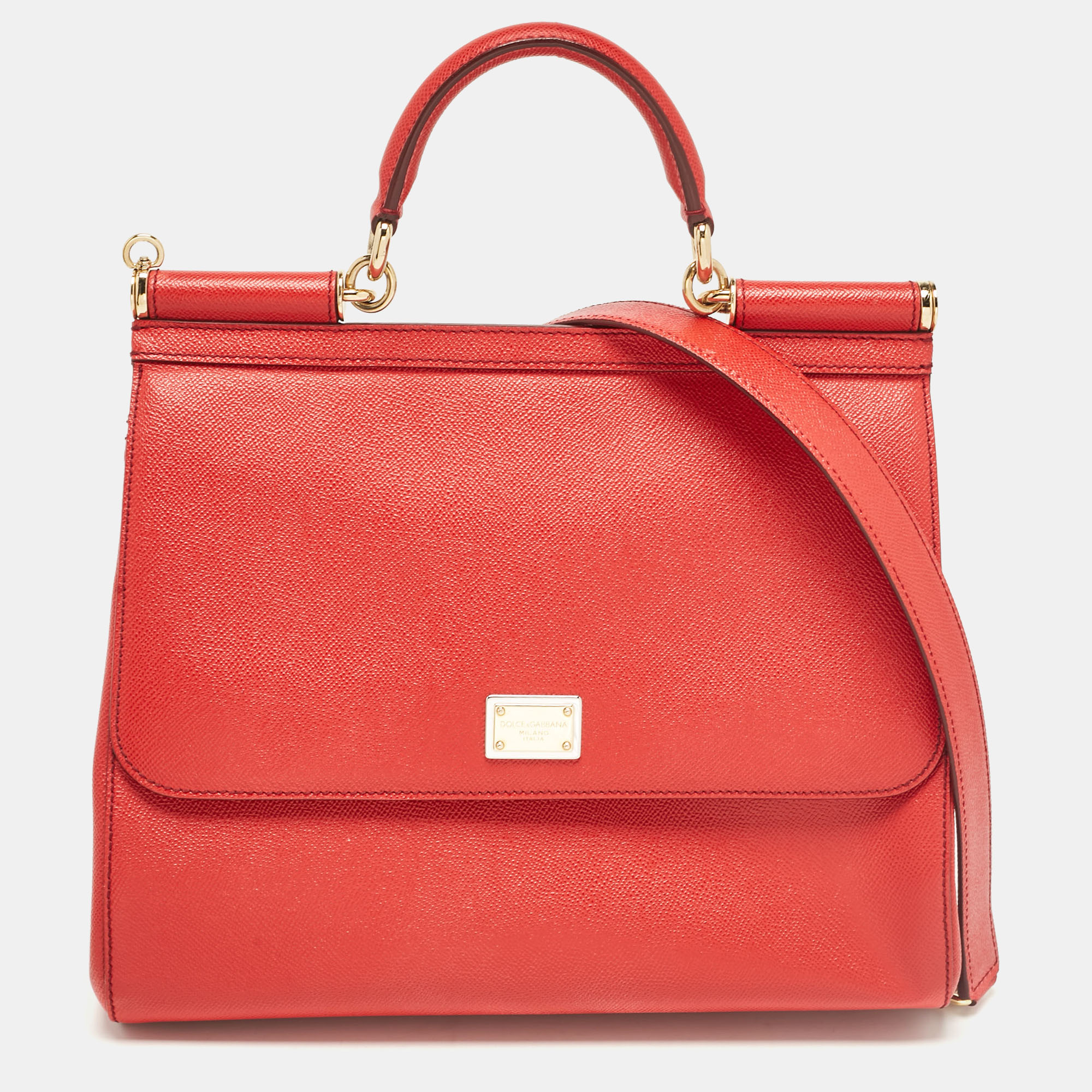 

Dolce & Gabbana Red Leather  Miss Sicily Top Handle Bag