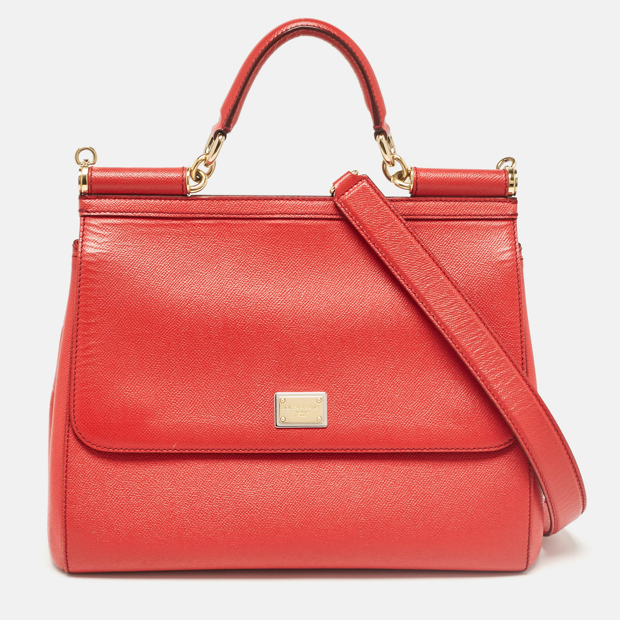 

Dolce & Gabbana Red Leather  Miss Sicily Top Handle Bag