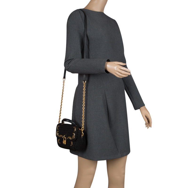 

Dolce and Gabbana Black Crochet Padlock Crossbody Bag