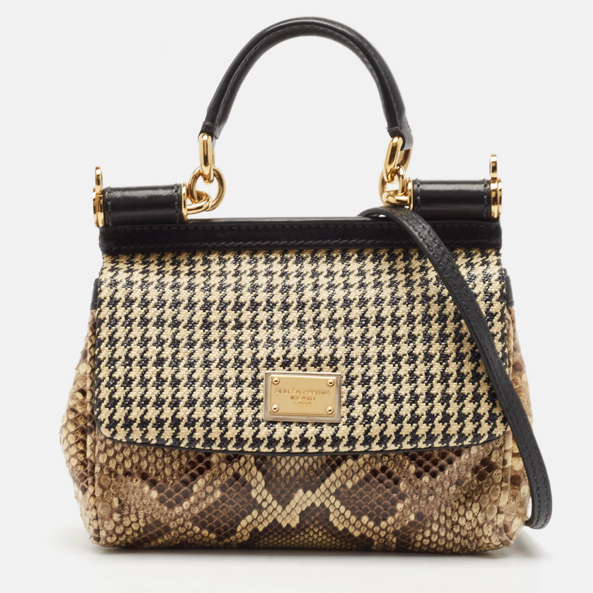 

Dolce & Gabbana Multicolor Python, Leather and Straw Small Miss Sicily Top Handle Bag