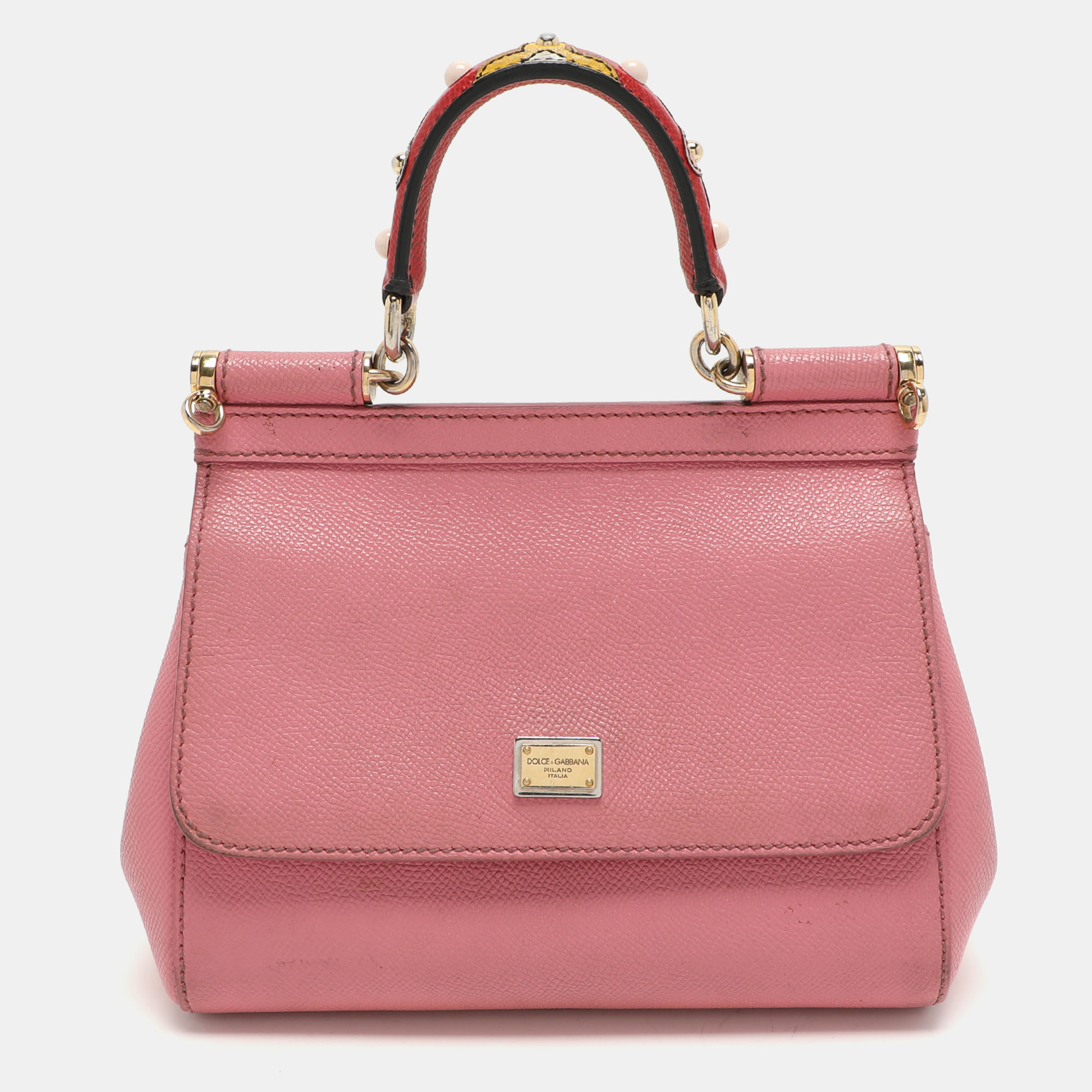 Pre-owned Dolce & Gabbana Pink Leather Small Miss Sicily Top Handle Bag