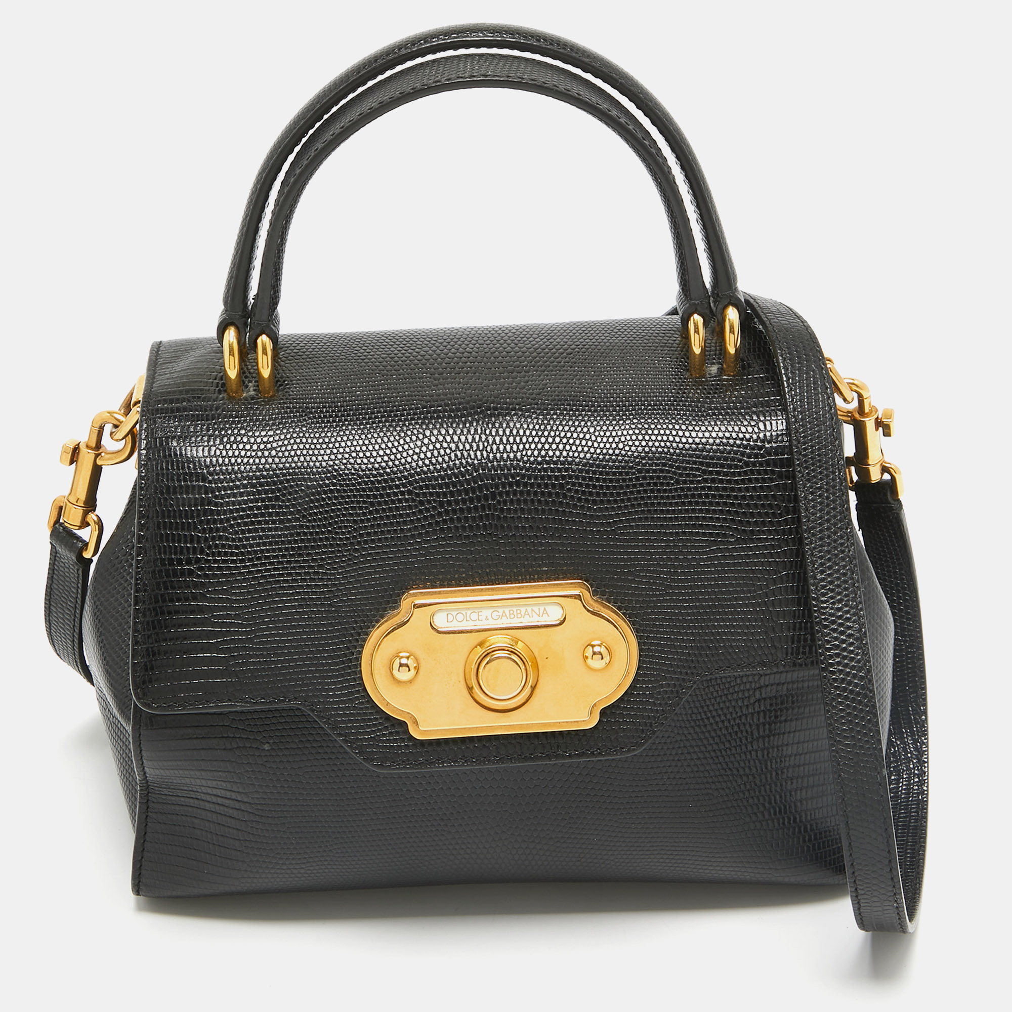 

Dolce & Gabbana Black Lizard Embossed Leather Welcome Top Handle Bag