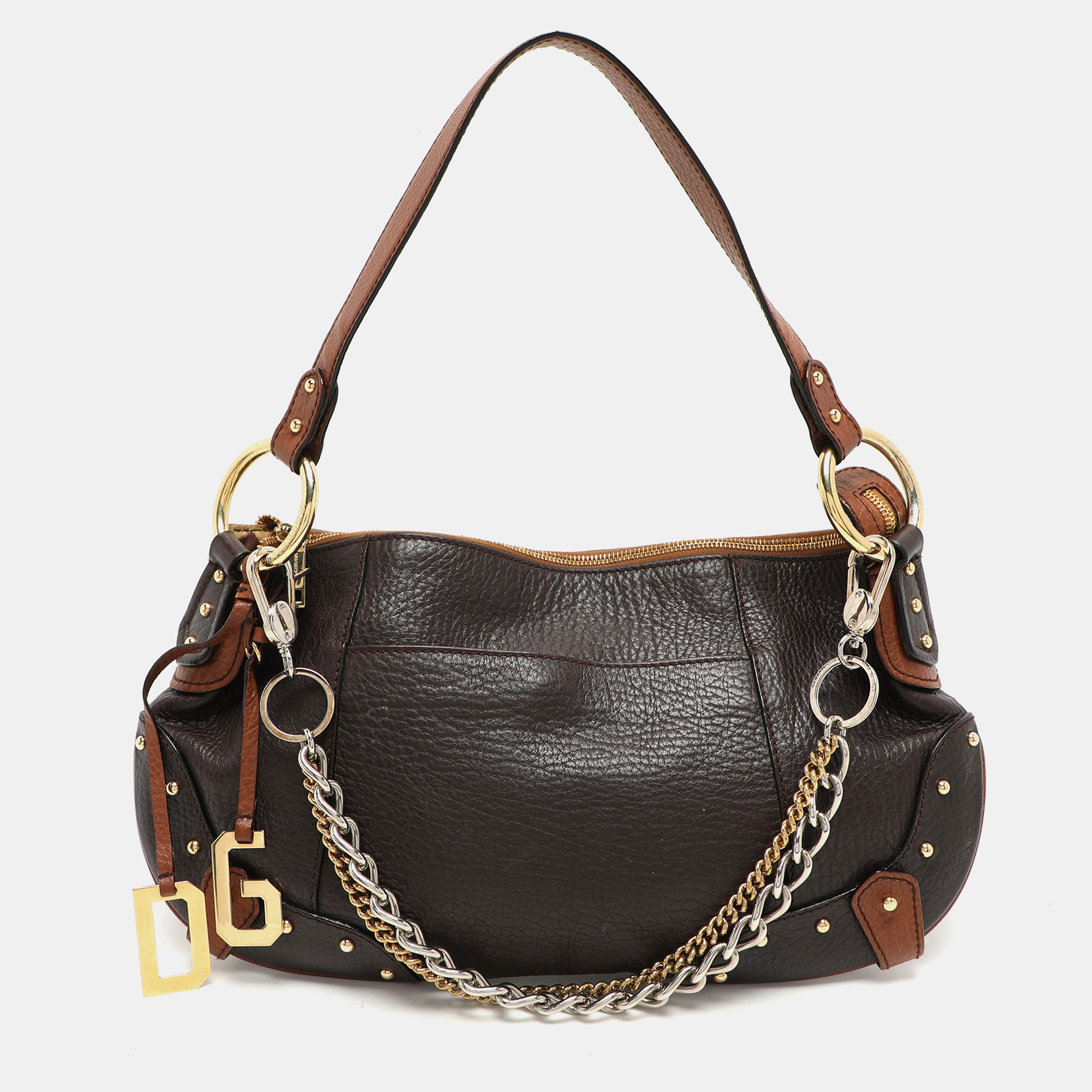 

Dolce & Gabbana Brown Leather Multi Chain Shoulder Bag