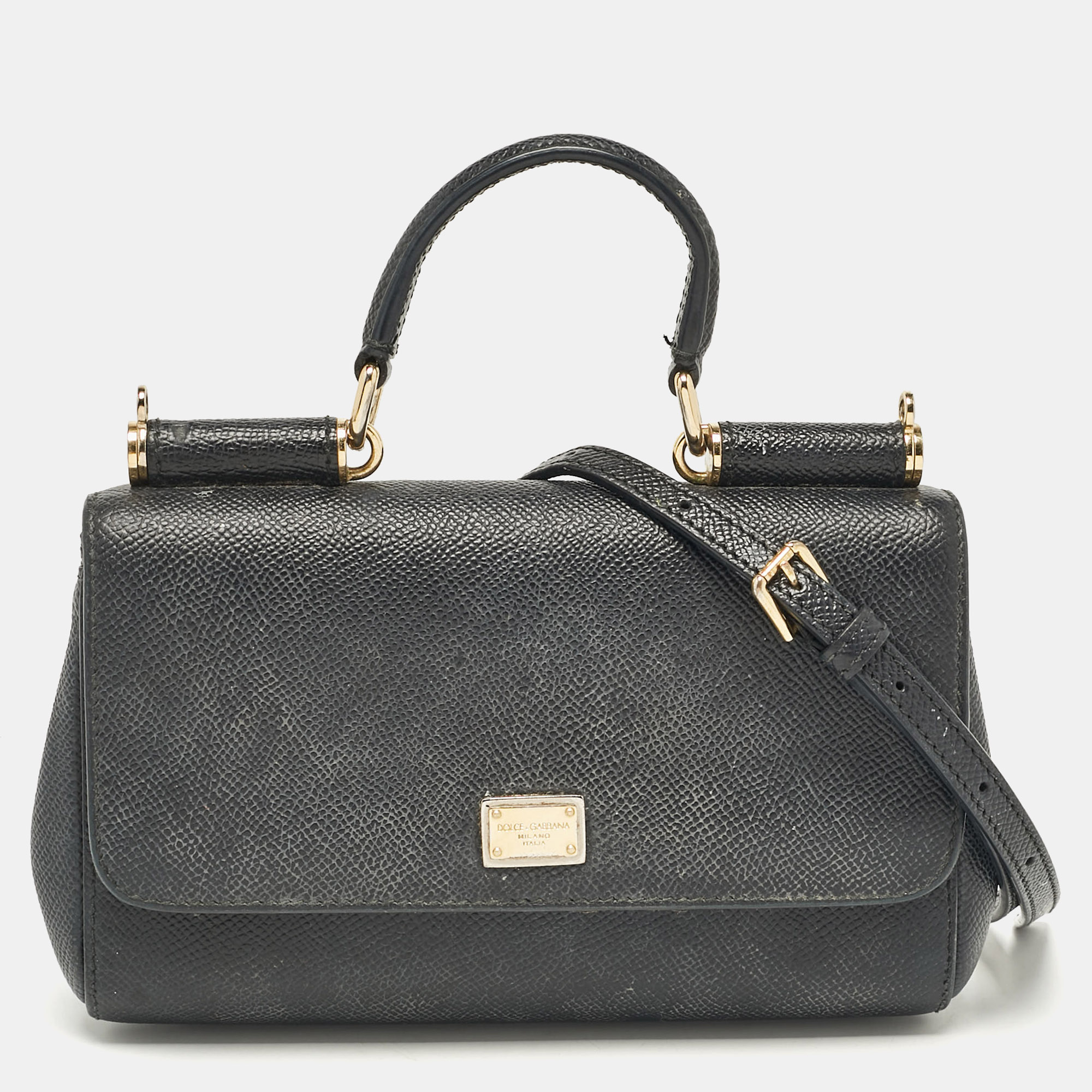 

Dolce & Gabbana Black Leather Miss Sicily Top Handle Bag