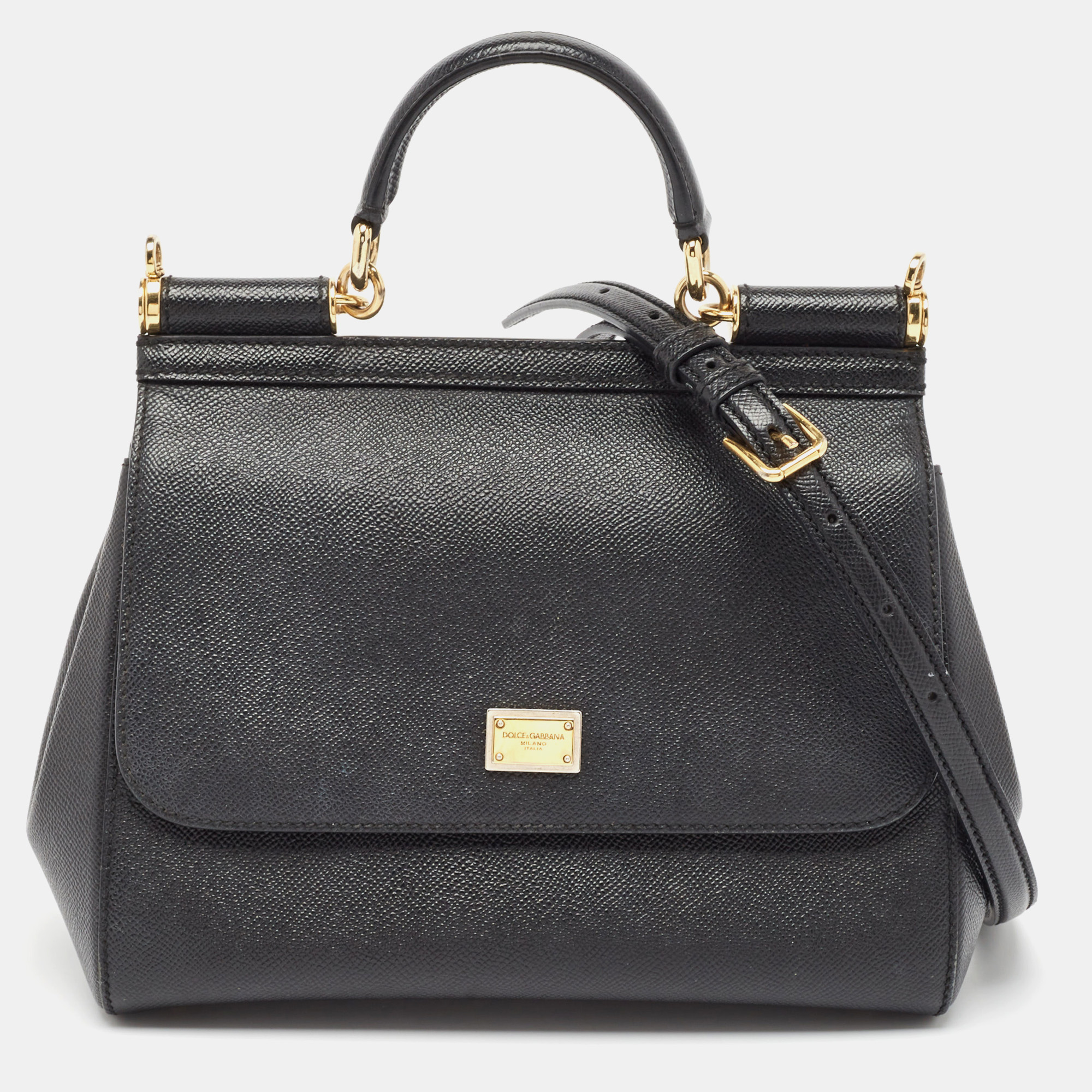 

Dolce & Gabbana Black Leather  Miss Sicily Top Handle Bag