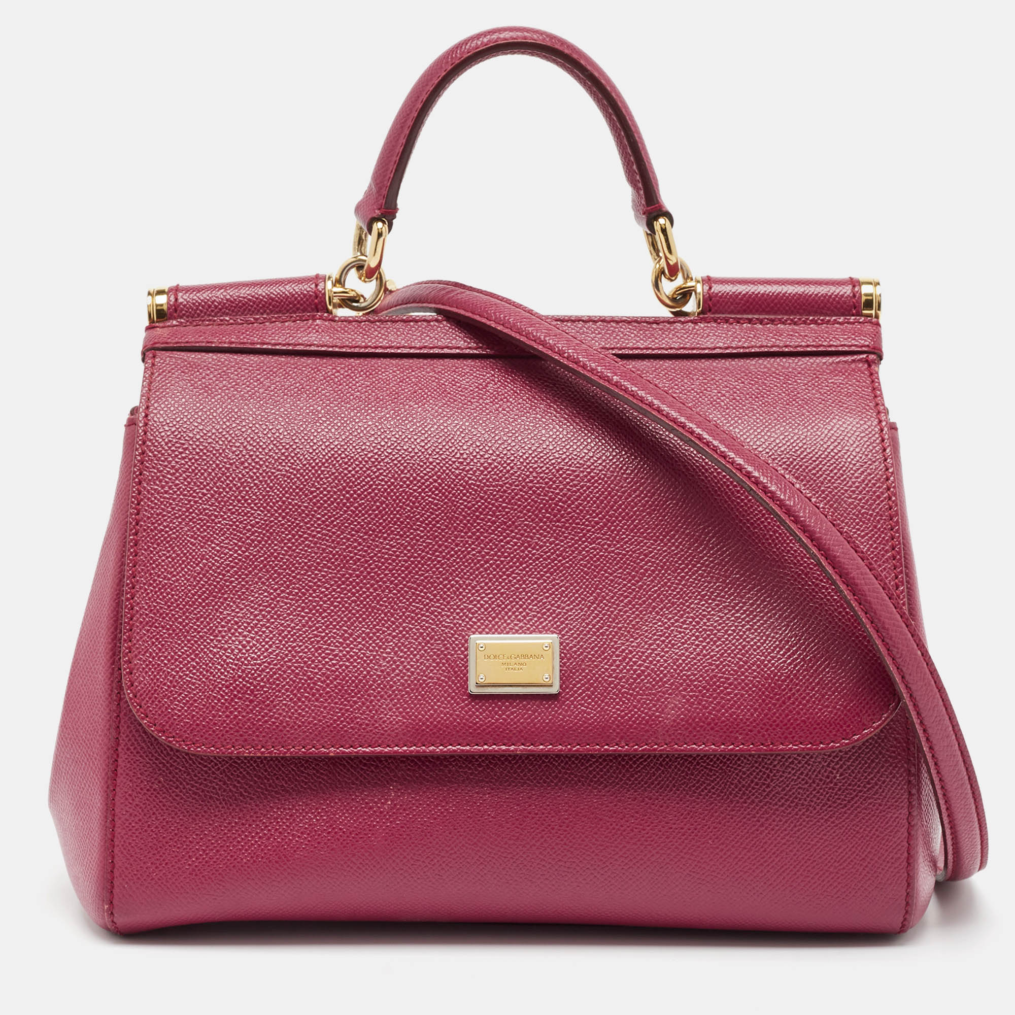 

Dolce & Gabbana Magenta Leather  Miss Sicily Top Handle Bag, Pink