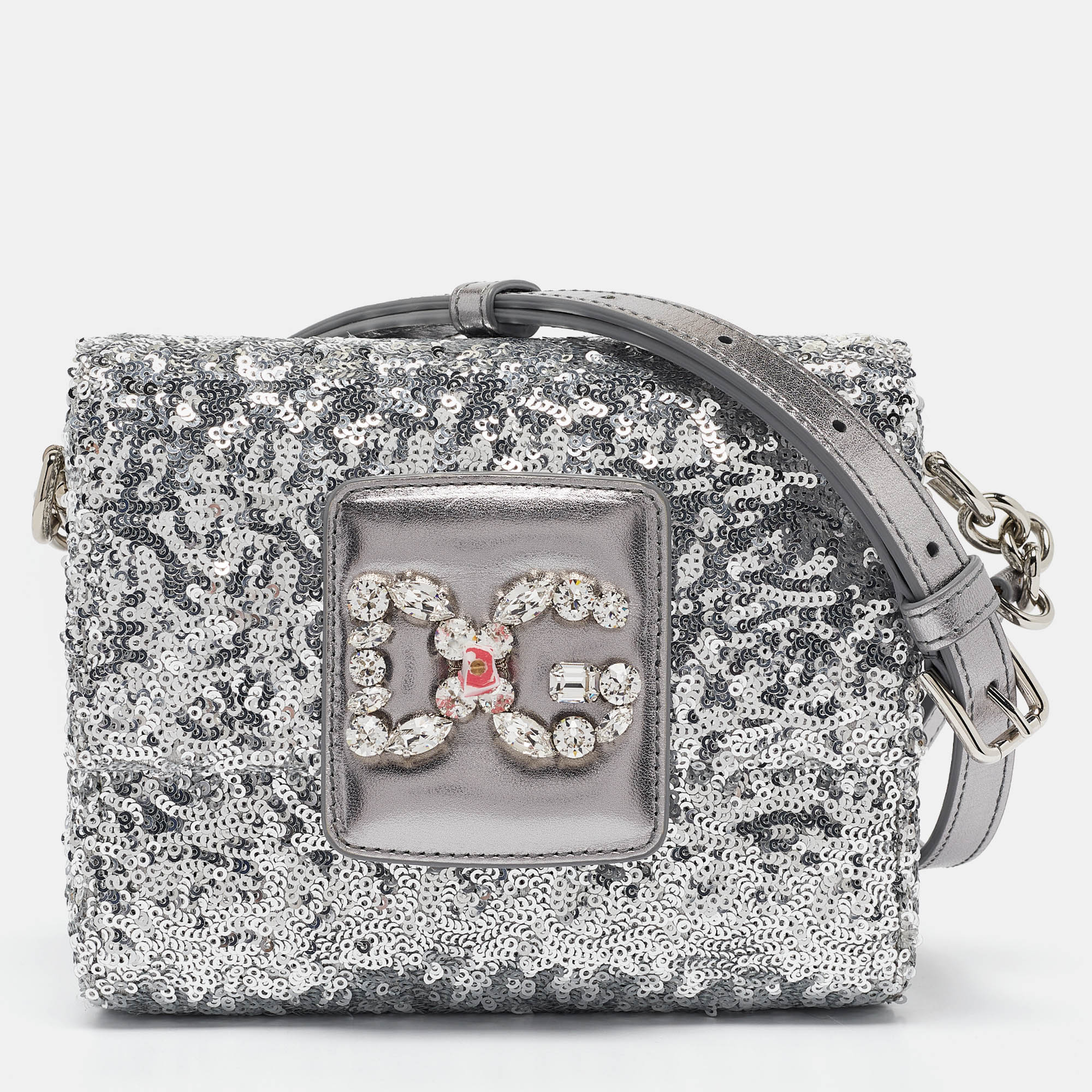 

Dolce & Gabbana Silver Sequins and Leather DG Millennials Crossbody Bag