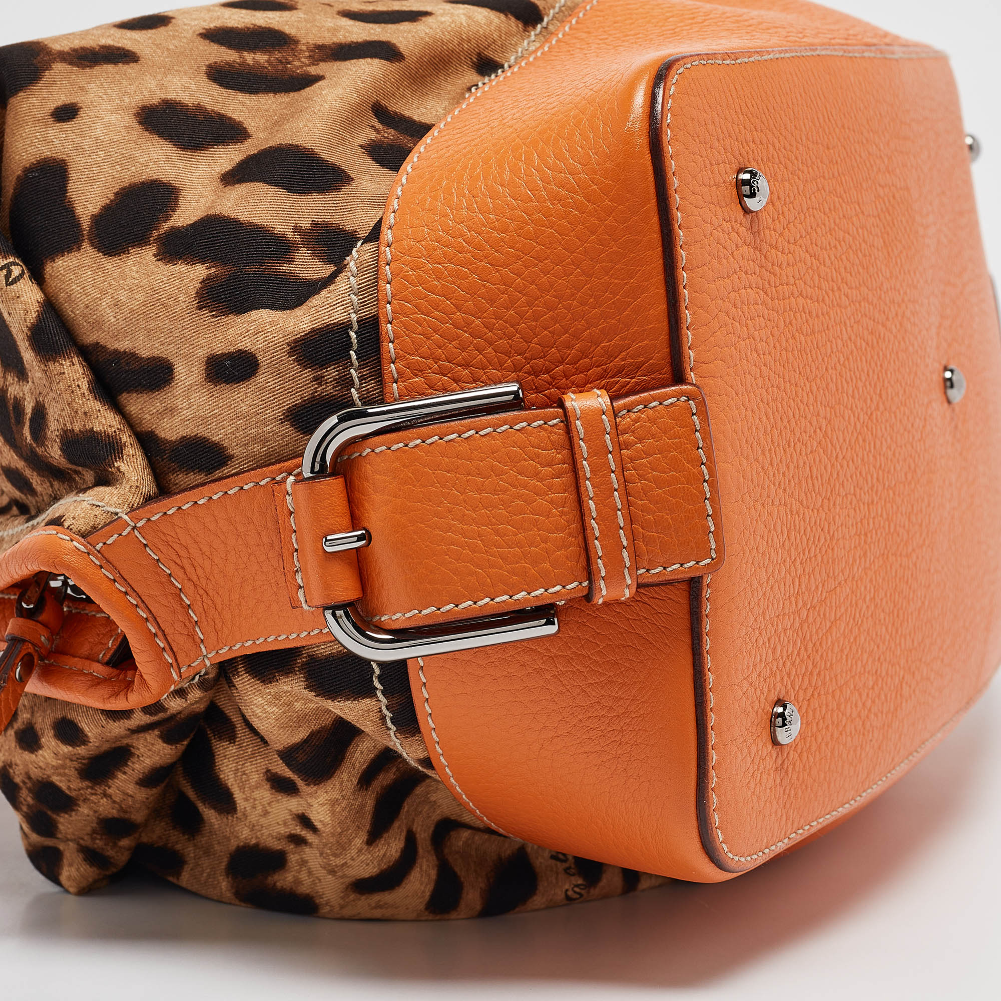 Dolce & Gabbana Orange/Beige Leopard Print Fabric and Leather Animalier Satchel 