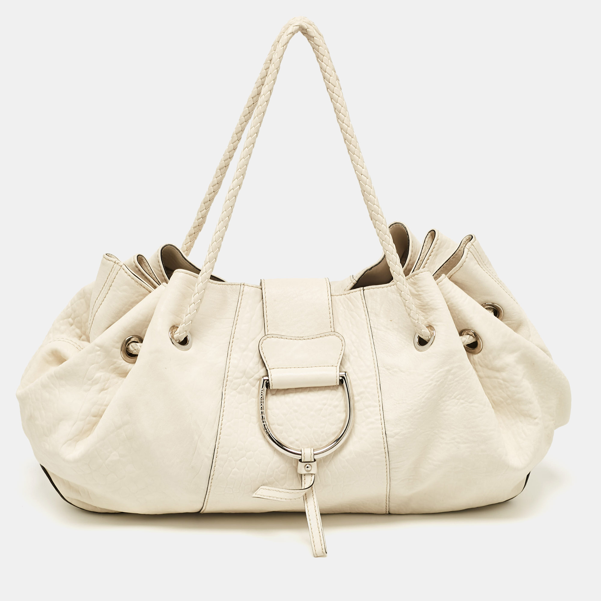 

Dolce & Gabbana Off White Leather D Ring Flap Shoulder Bag