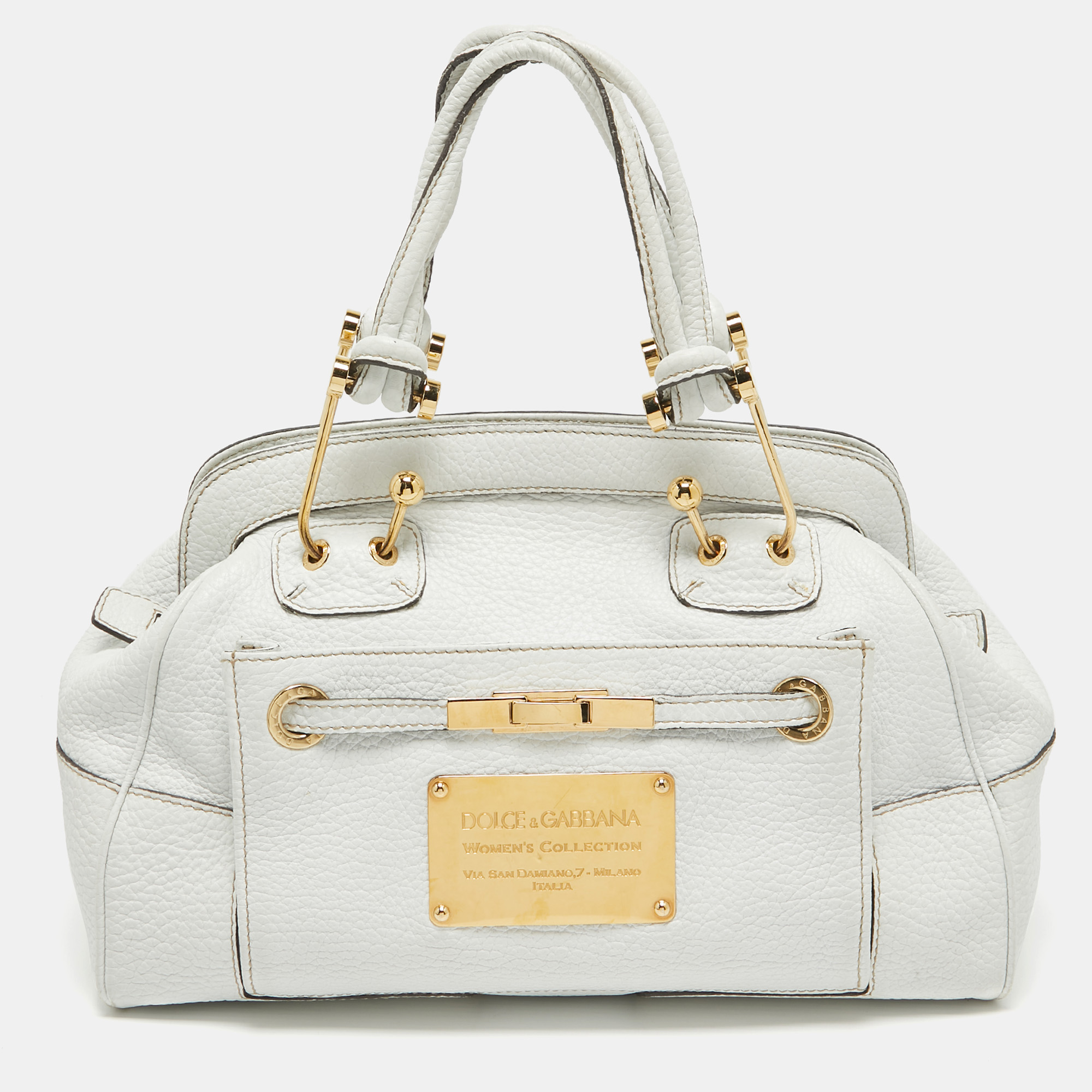 

Dolce & Gabbana White Leather Logo Frame Satchel