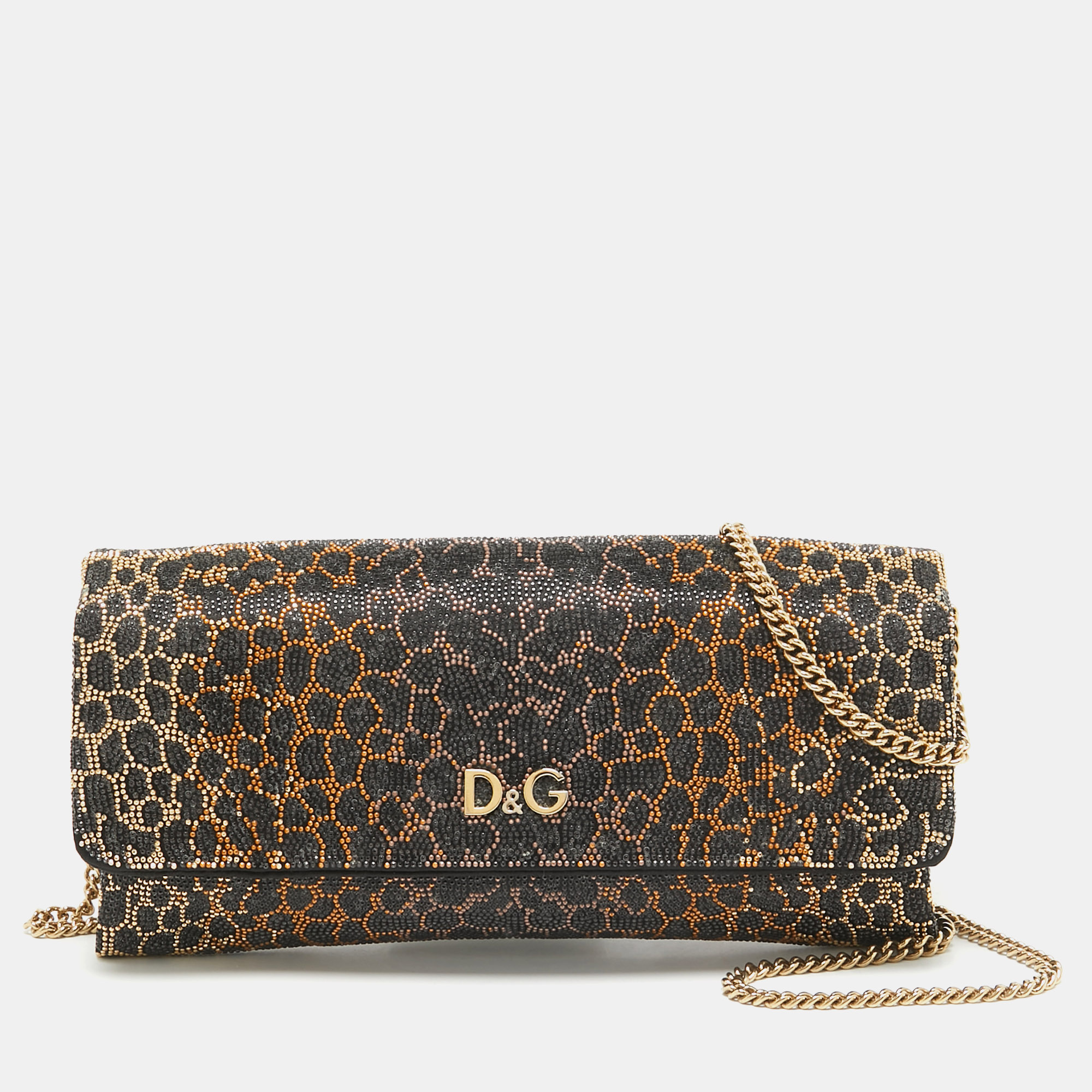 

Dolce & Gabbana Black Crystals Satin Sasha Chain Bag