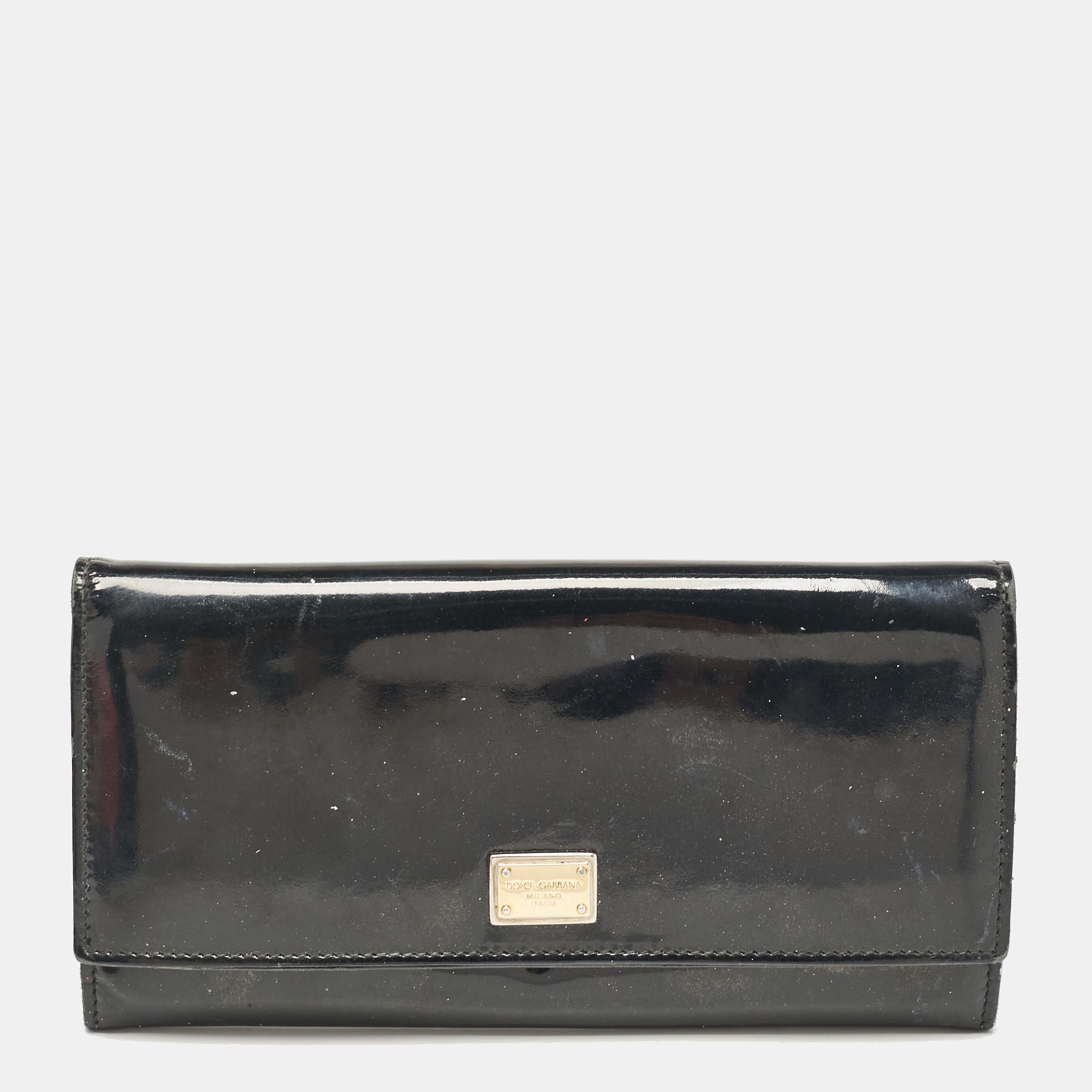 

Dolce & Gabbana Black Patent Leather Logo Flap Continental Wallet