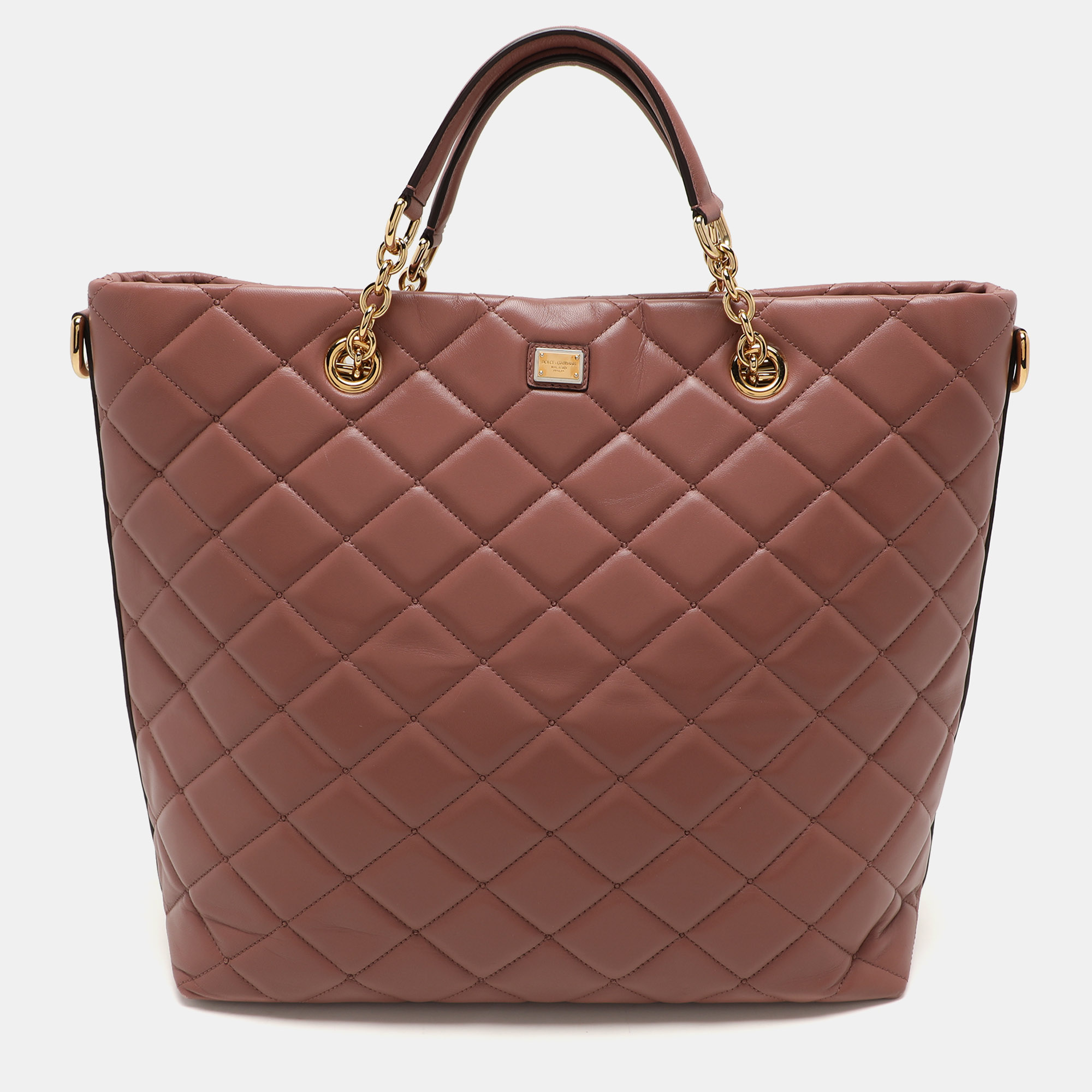 

Dolce & Gabbana Beige Quilted Leather Chain Shopper Tote