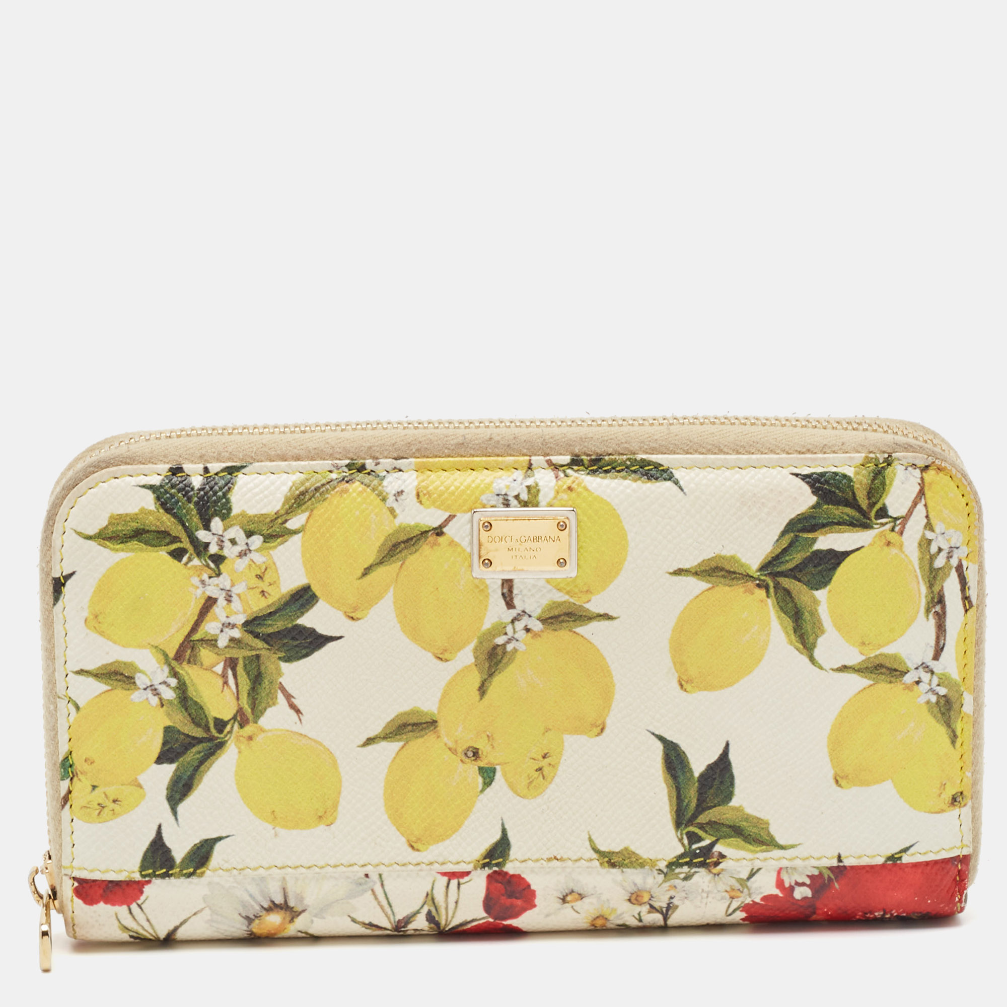 

Dolce & Gabbana Multicolor Lemon and Floral Print Leather Zip Continental Wallet