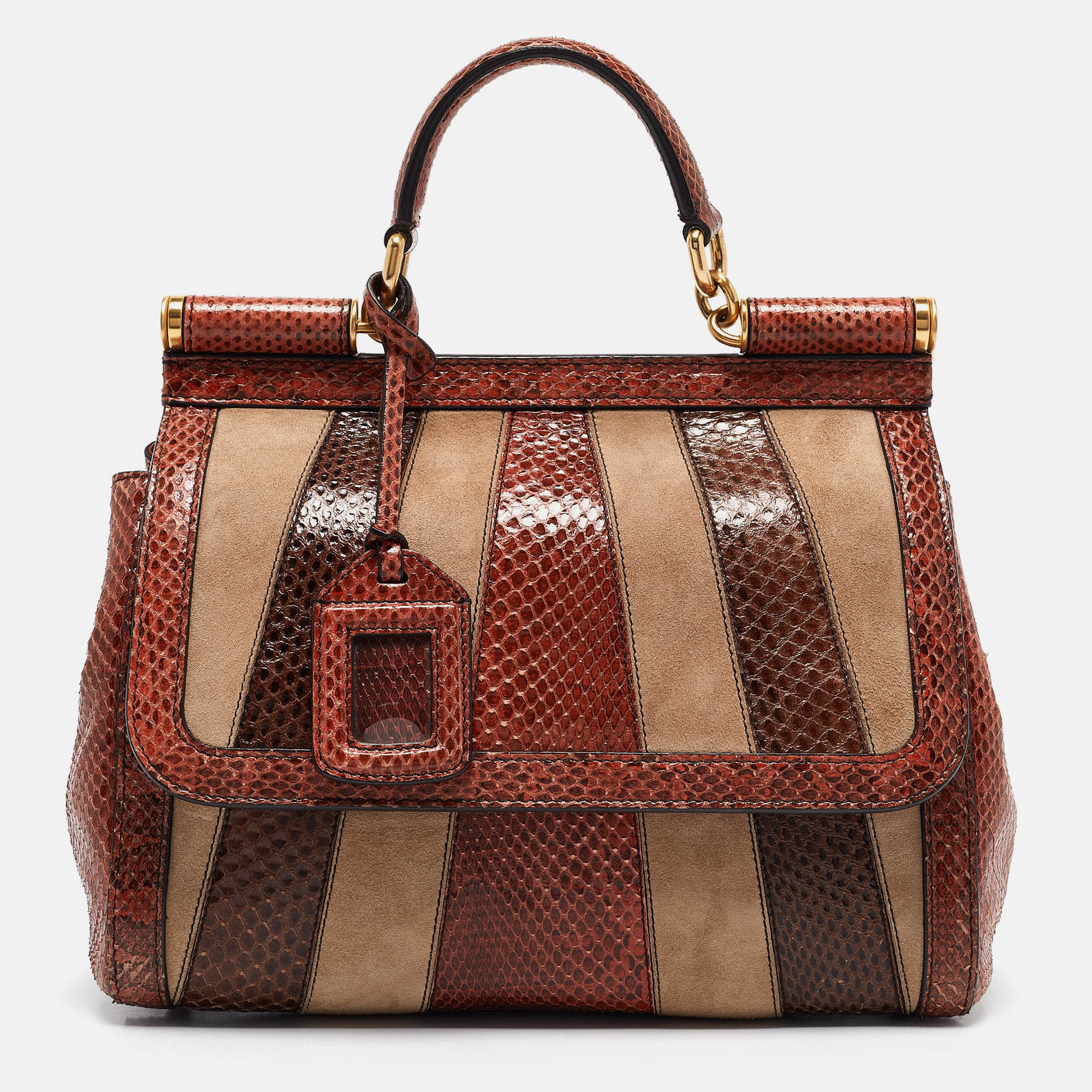 

Dolce & Gabbana Multicolor Suede and Python Stripe Miss Sicily Top Handle Bag