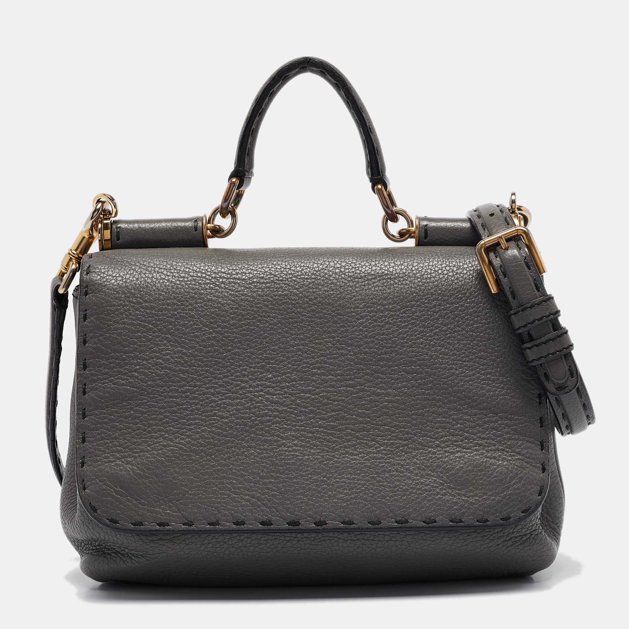 

Dolce & Gabbana Grey Leather Miss Sicily Stitch Top Handle Bag