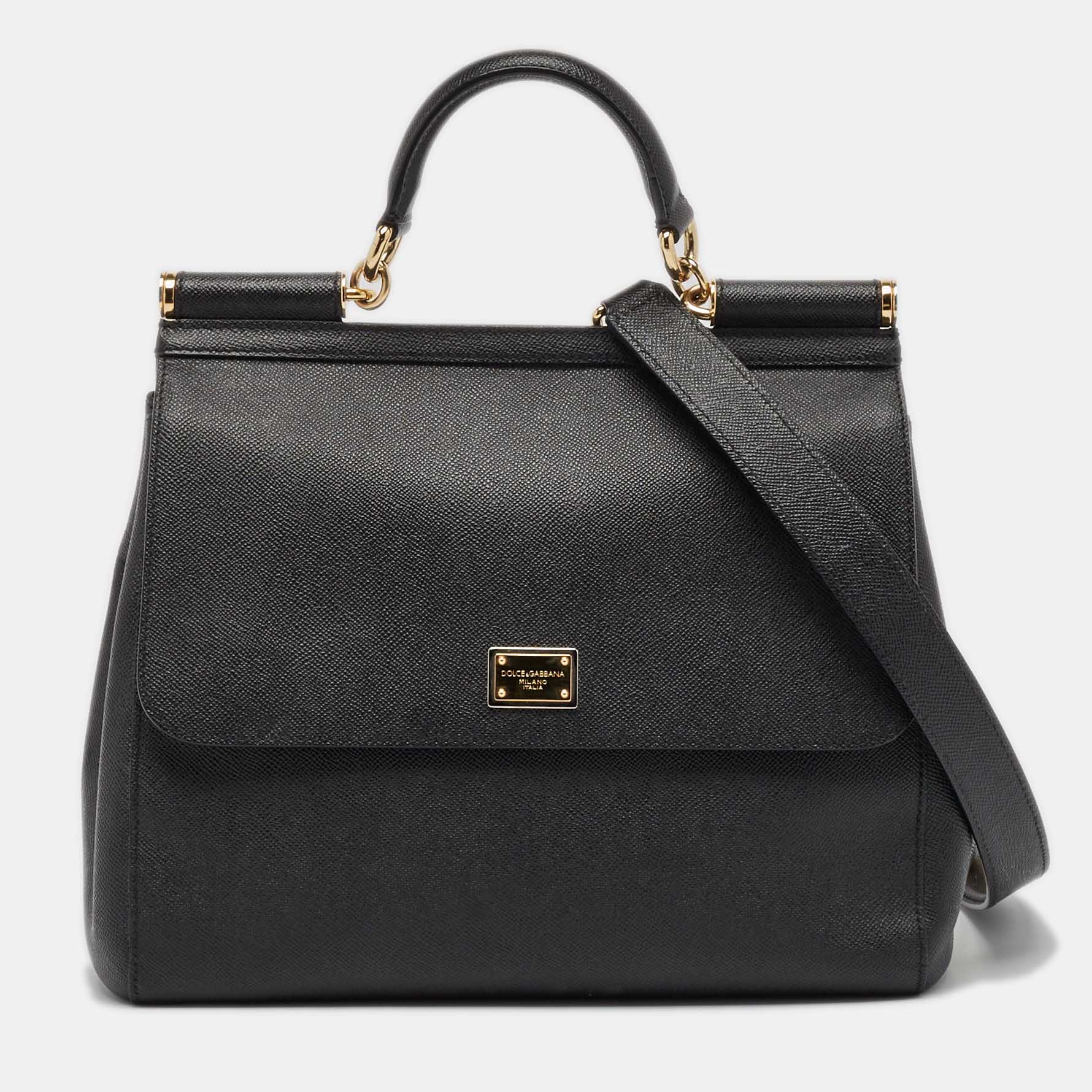 

Dolce & Gabbana Black Leather  Miss Sicily Top Handle Bag