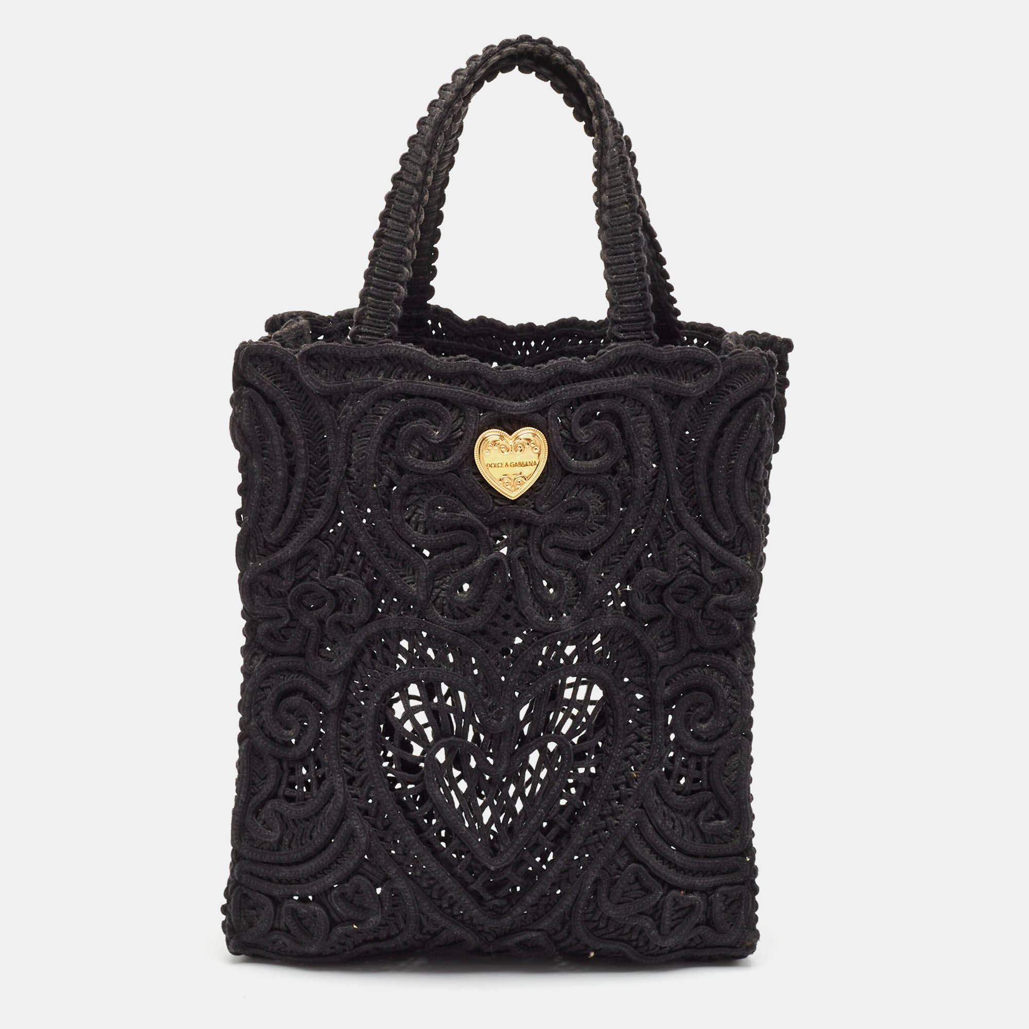 

Dolce & Gabbana Black Crochet Fabric Small Beatrice Tote